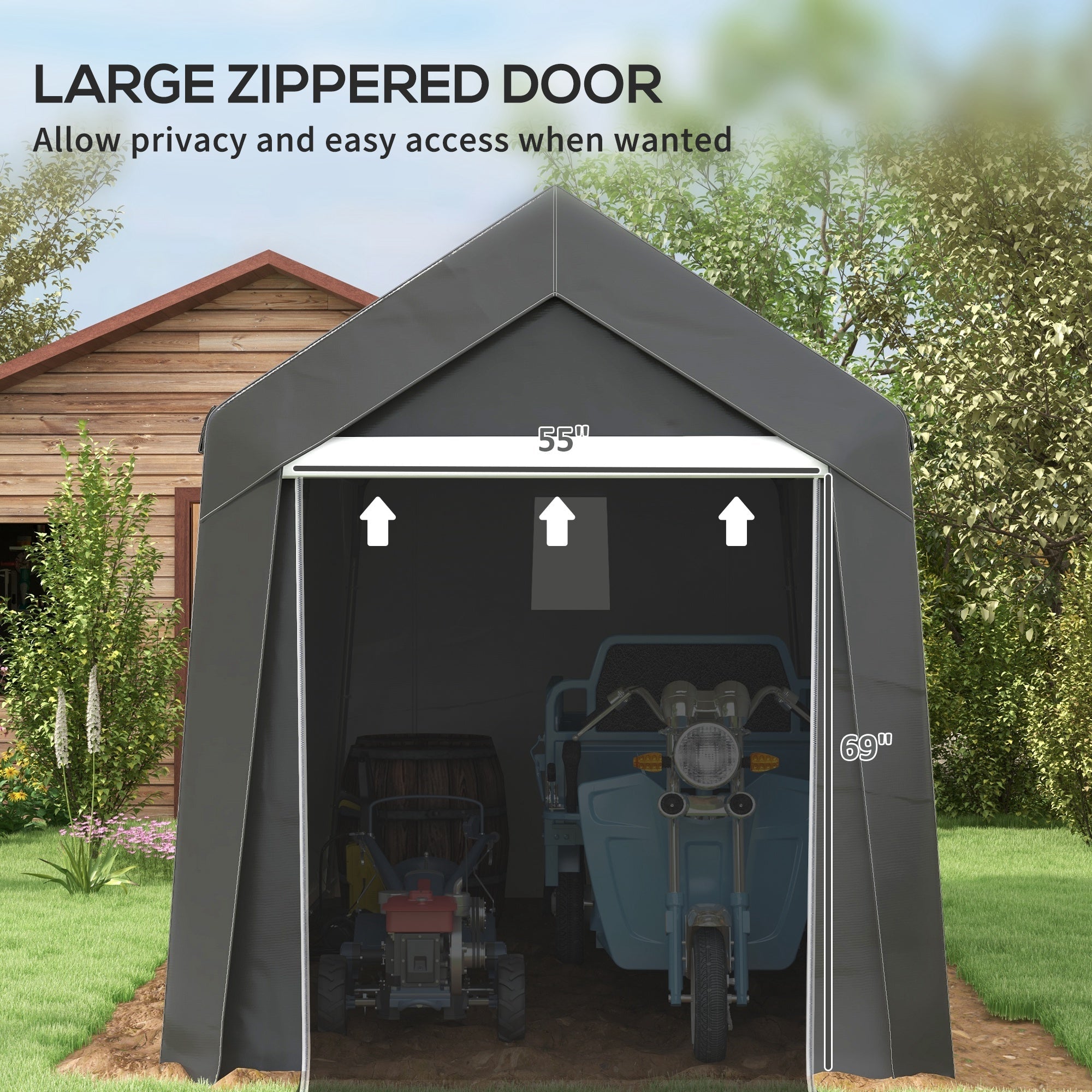 Outsunny 7' x 12' Outdoor Storage Shed Portable Garage with Roll-up Door for Motorcycle, Bike, Garden Tools, Dark Grey
