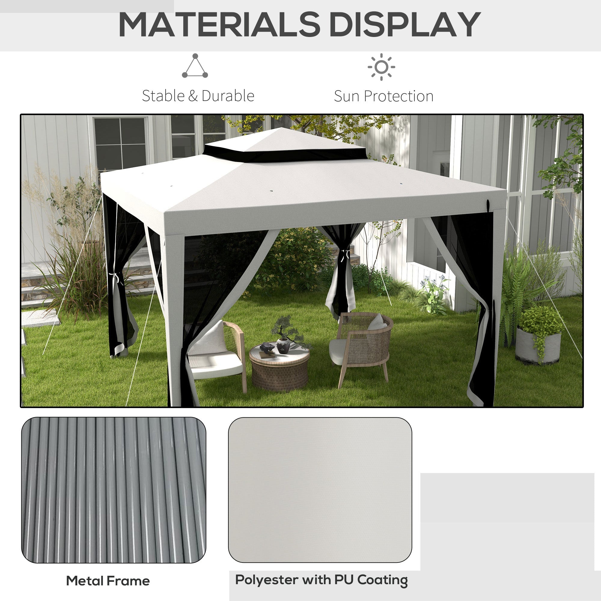 Outsunny Outdoor Canopy Tent Party Tent 10'x10' with Mesh Netting Double Tier Roof Backyard Garden Patio Light Grey
