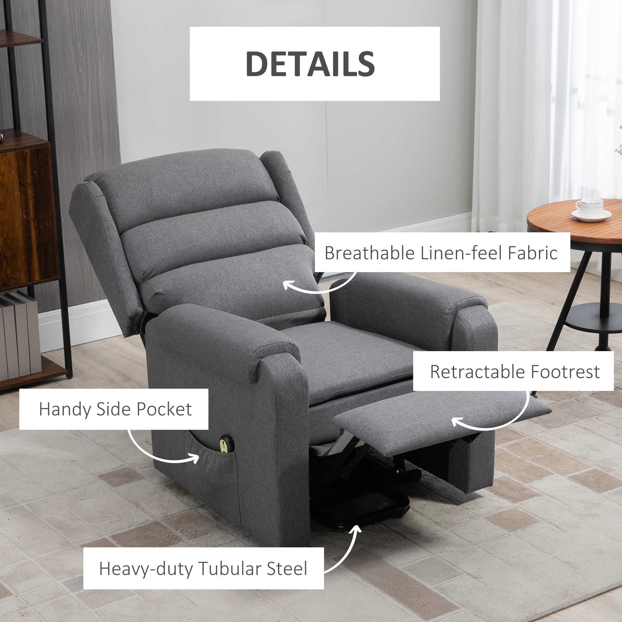 HOMCOM Electric Power Lift Recliner Chair for Seniors Linen Fabric with Remote Control Footrest for Living Room Grey