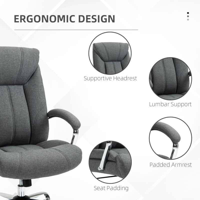 High Back Swivel Office Chair Task Ergonomic Linen Fabric Computer Chair, with Arm, Adjustable Height, Grey