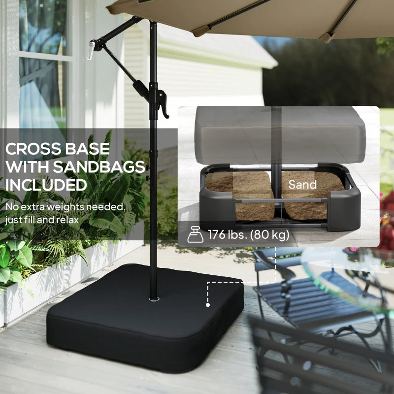 9.6 ft Offset Patio Umbrella with Sandbag, Garden Hanging Banana Cantilever Parasol with 360° Rotation, Khaki