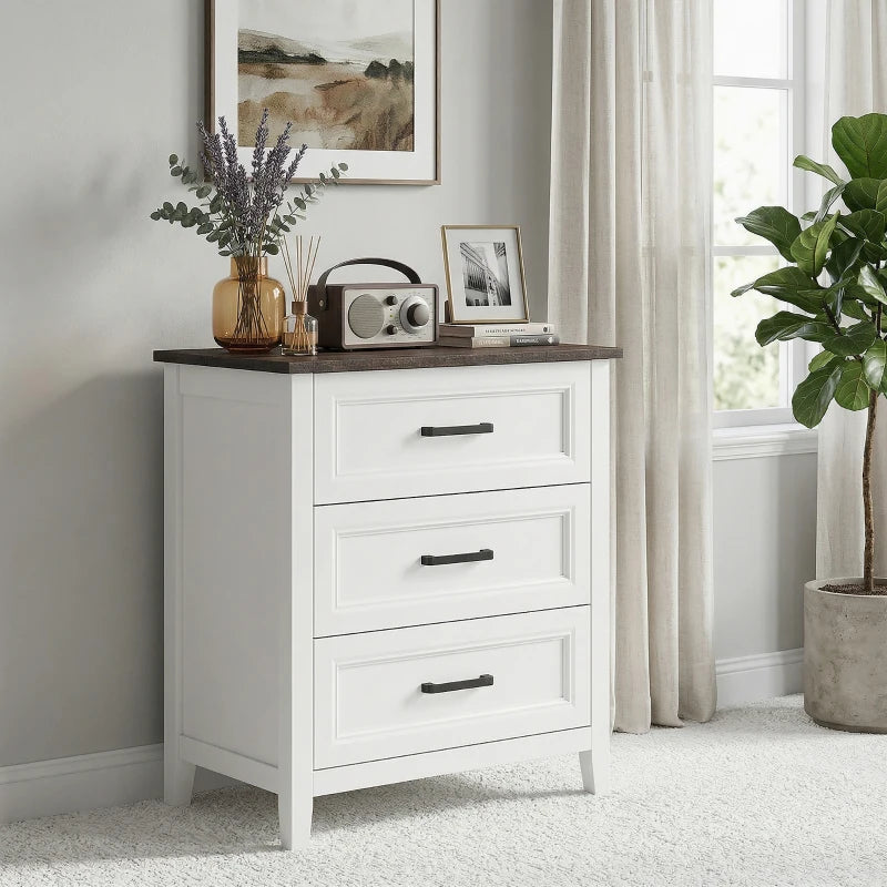 HOMCOM 3 Drawer Bedroom Dresser, Modern Storage Chest with Wood Top for Living Room, Closet & Entryway