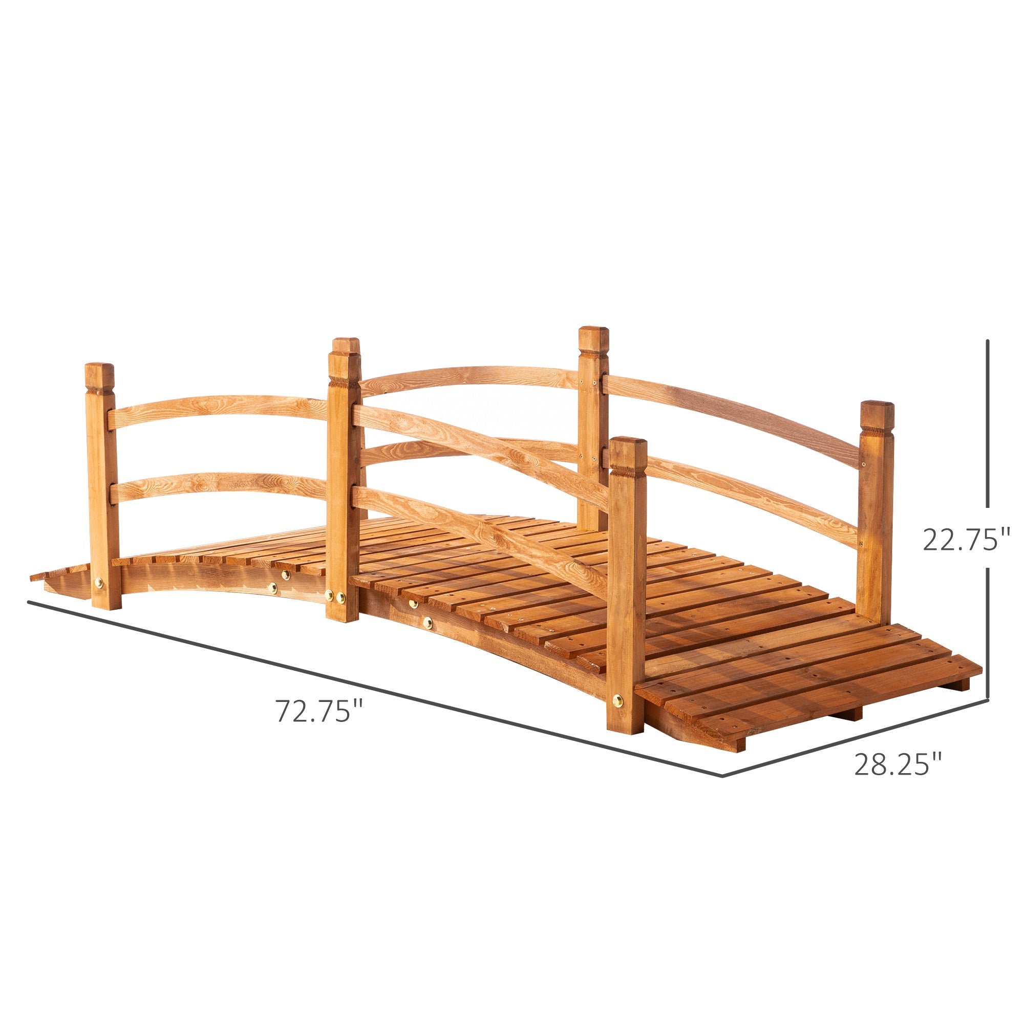 Outsunny 6FT Wooden Garden Bridge with Guardrails Classic Arc Footbridge for Stream Pond Walkway Outdoor Decor Orange