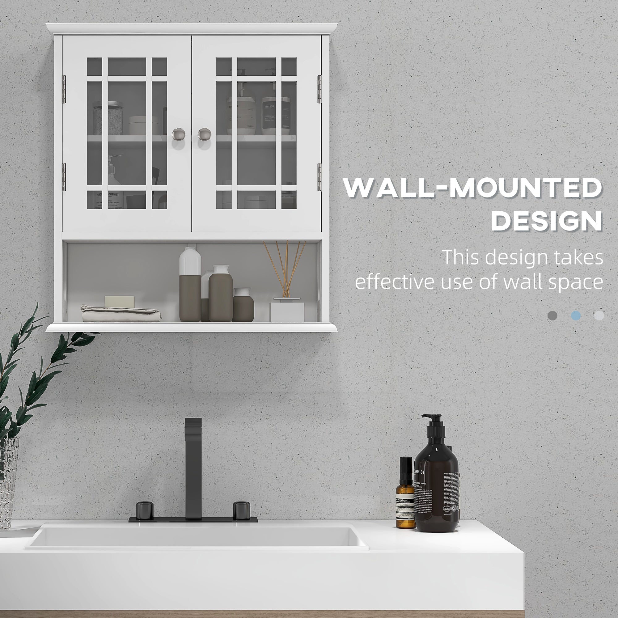 kleankin 2 Door Wall Mount Storage Organizer Modern Bathroom Cabinet with Open Shelf White