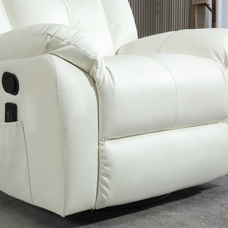 8-Point Vibration Massage Recliner Chair with Comfor Padding, Remote Control, Side Pockets, Swivel Nursery Rocking Chair, Cream White