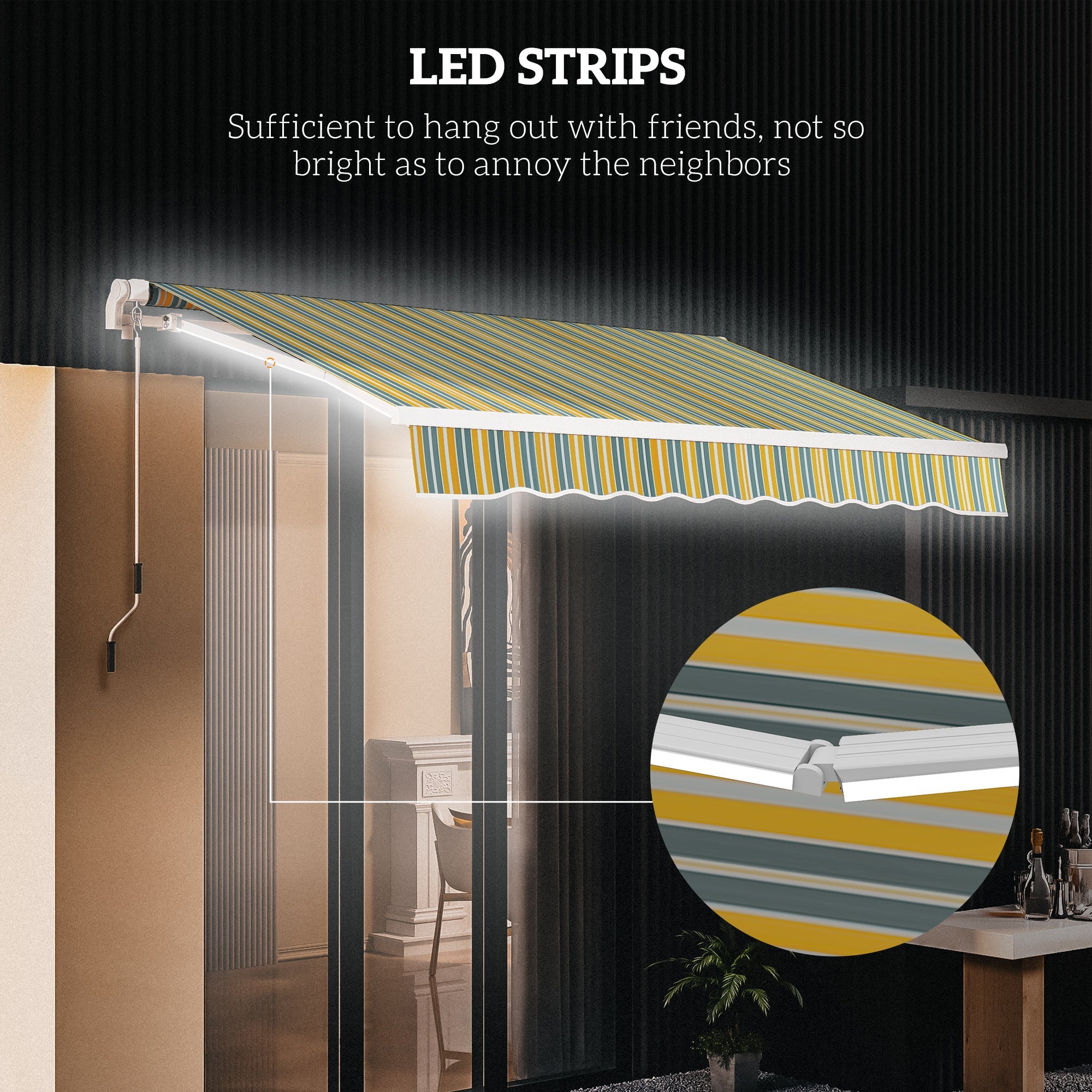 Outsunny Retractable Awning 10'x6.5' with LED, Aluminum Patio Sun Shade, Manual Canopy - Yellow/Grey