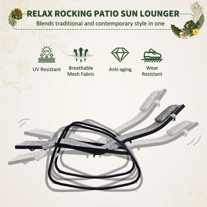Patio Rocking Lounge Chair Adjustable Texteline Zero Gravity Rocker Outdoor Recliner Seat w/ Pillow, Footrest