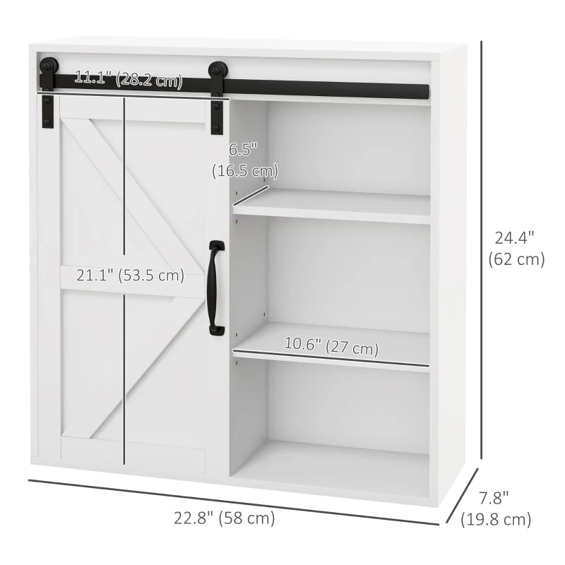 Bathroom Medicine Cabinet, Wall Cabinet with Sliding Door and Adjustable Shelf, 22.8" x 7.8" x 24.4", White