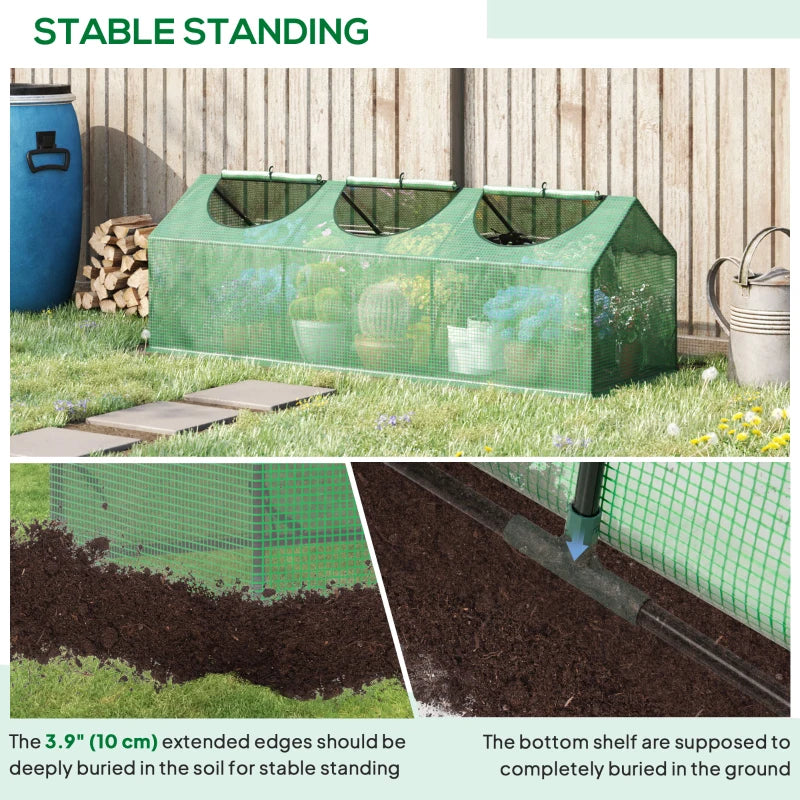 Portable Mini Tunnel Greenhouse Garden Planting Warm House with 3 Windows, 71" x 24" x 24", Green