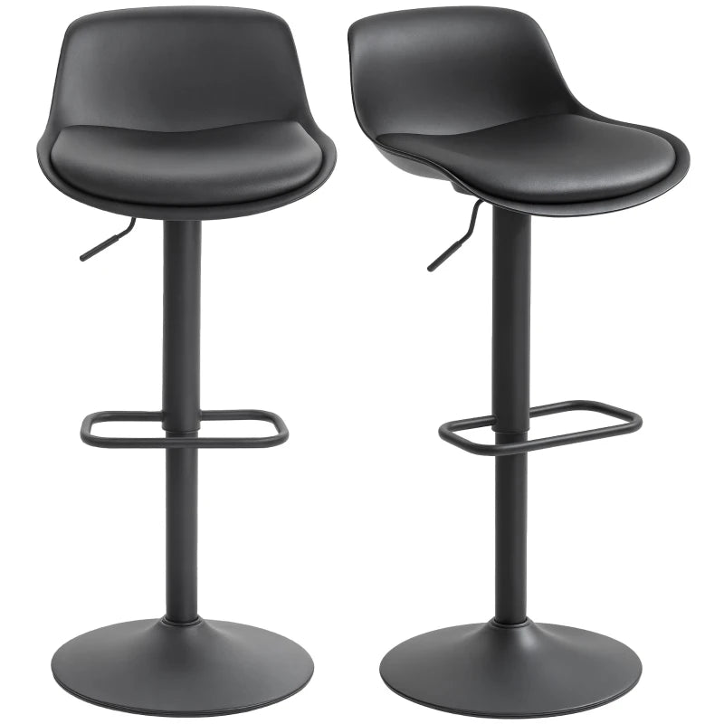 Counter Height Bar Stools Set of 2, Streamlined Bar Chairs with Adjustable Height and Swivel PU Leather Seat, Black