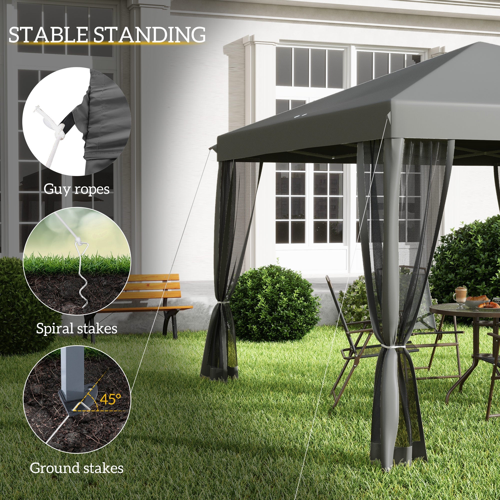 Outsunny Pop Up Canopy Tent: 10' x 10' Gazebo with Mesh Walls and Carry Bag for Outdoor Patio, Light Gray