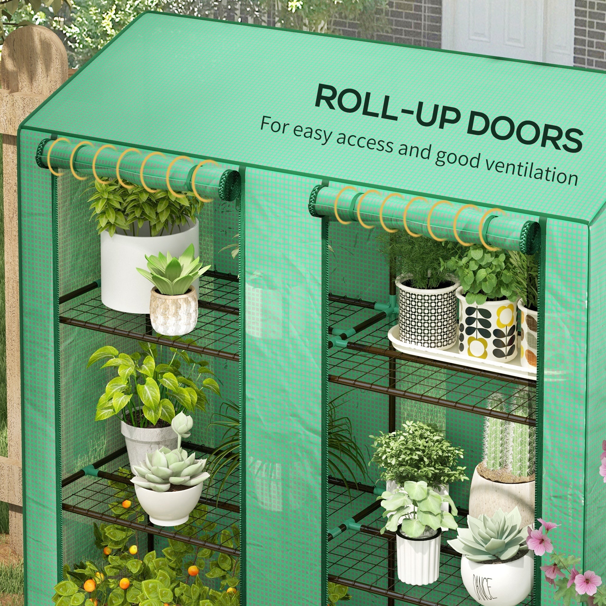 Outsunny Compact Portable Mini Greenhouse with 3 Tier Shelves Reinforced PE Cover Roll-up Door for Garden 56.3" x 18.1" x 59.4"