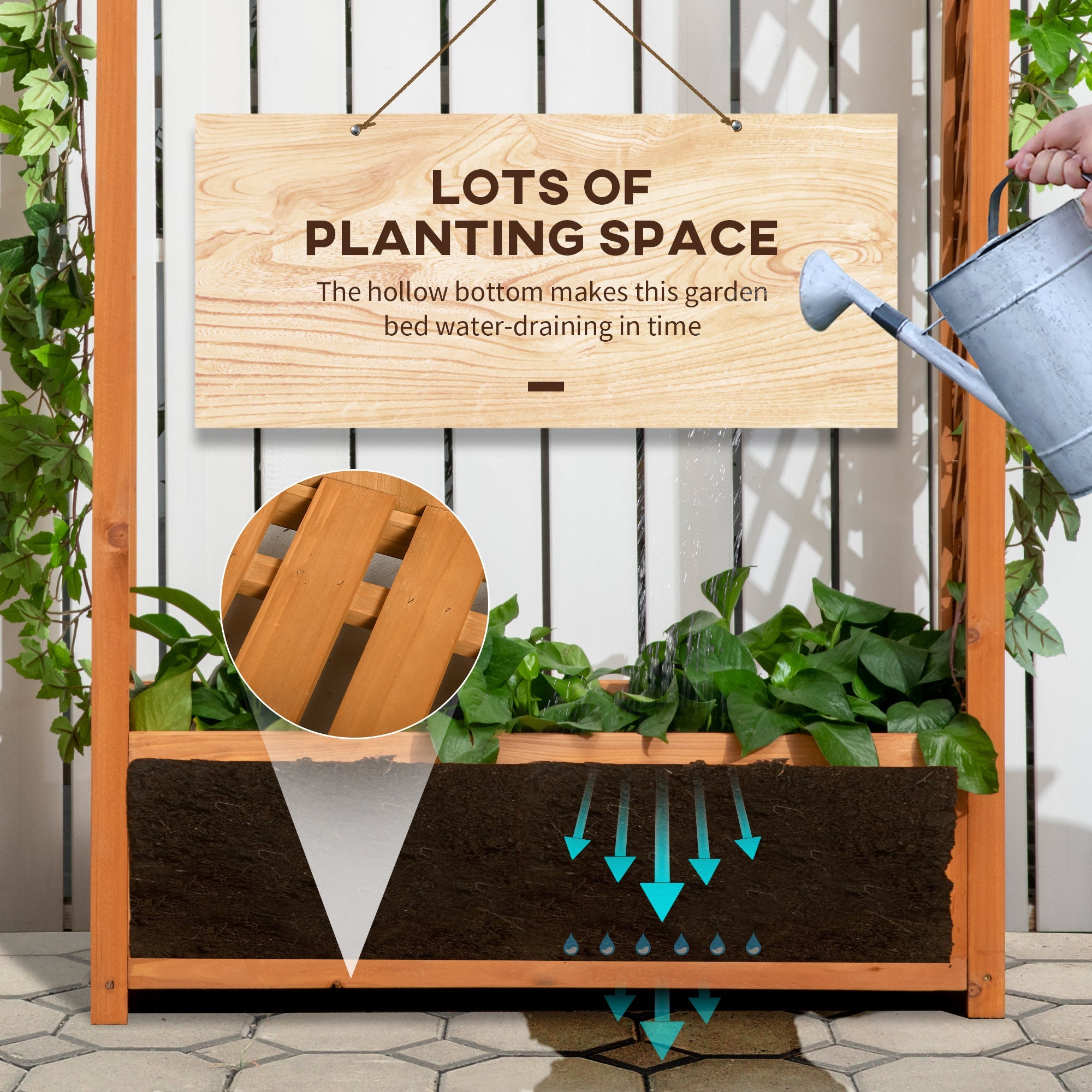 Outsunny Raised Garden Bed with Arch Trellis, Freestanding Outdoor Planter Box for Vine Climbing Plant Flower Herb, Brown