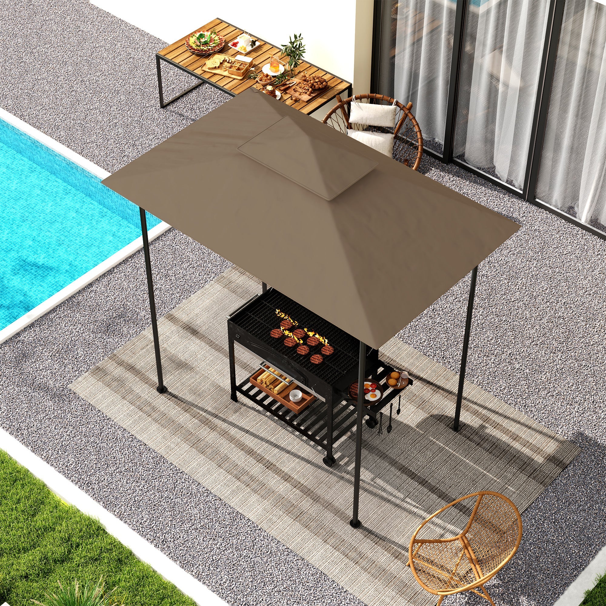 Outsunny BBQ Gazebo Canopy Replacement Roof, 5' x 8' Grill Gazebo Roof with UPF50+ Double Tiered Top Cover, Khaki