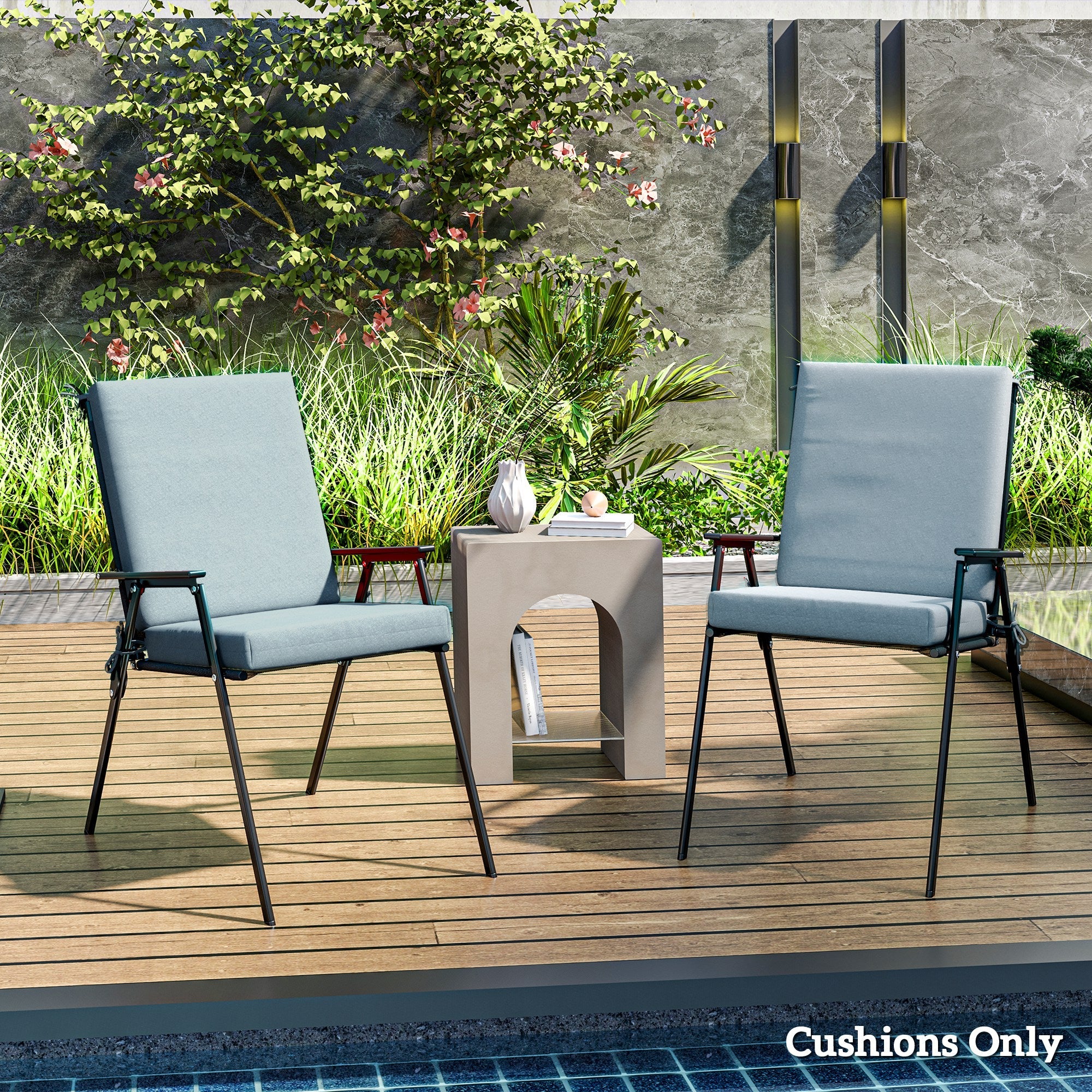 Outsunny Outdoor Cushions Set of 2 for Dining Chairs, Seat Cushions with Back, Fade-Resistant Yarn-Dyed Polyester, Light Grey