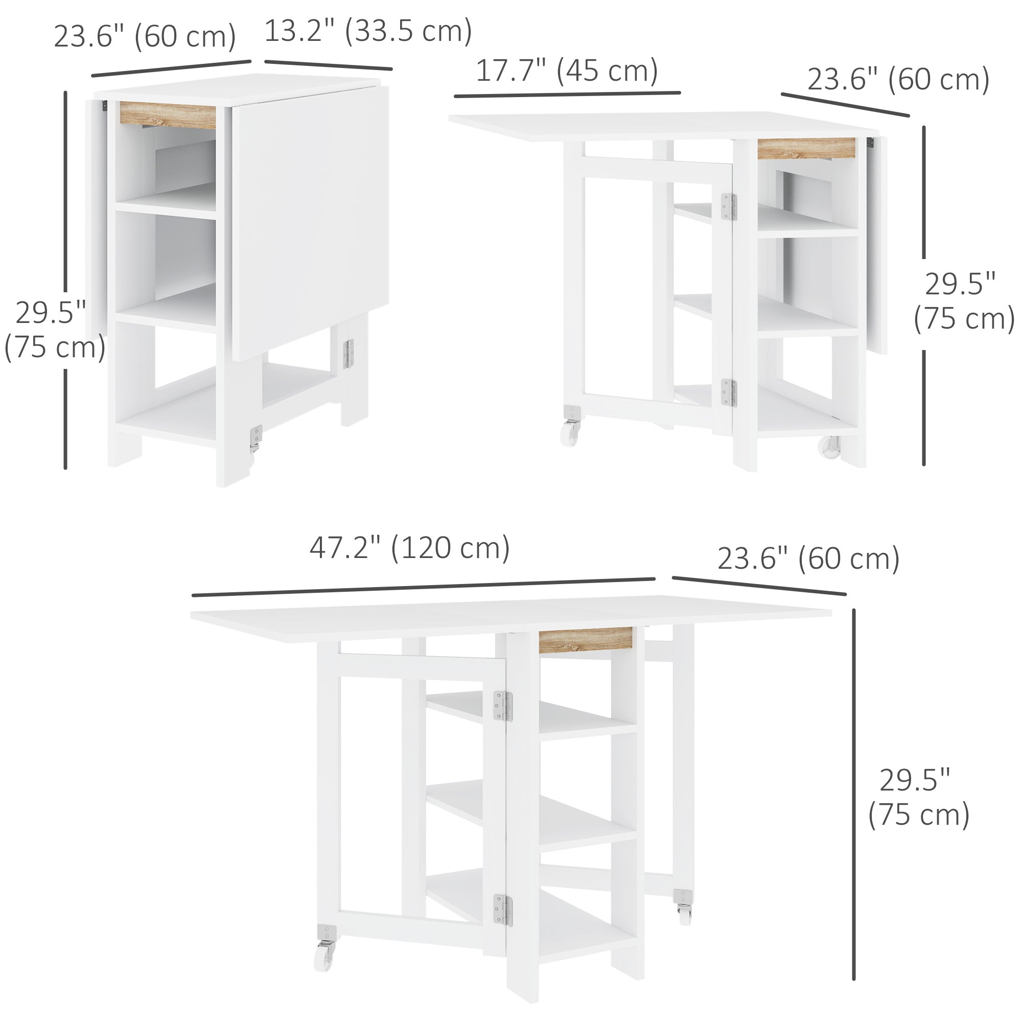 HOMCOM Folding Kitchen Table with Storage Drop Leaf Design Space Saving Small Spaces White Compact Versatile Functional