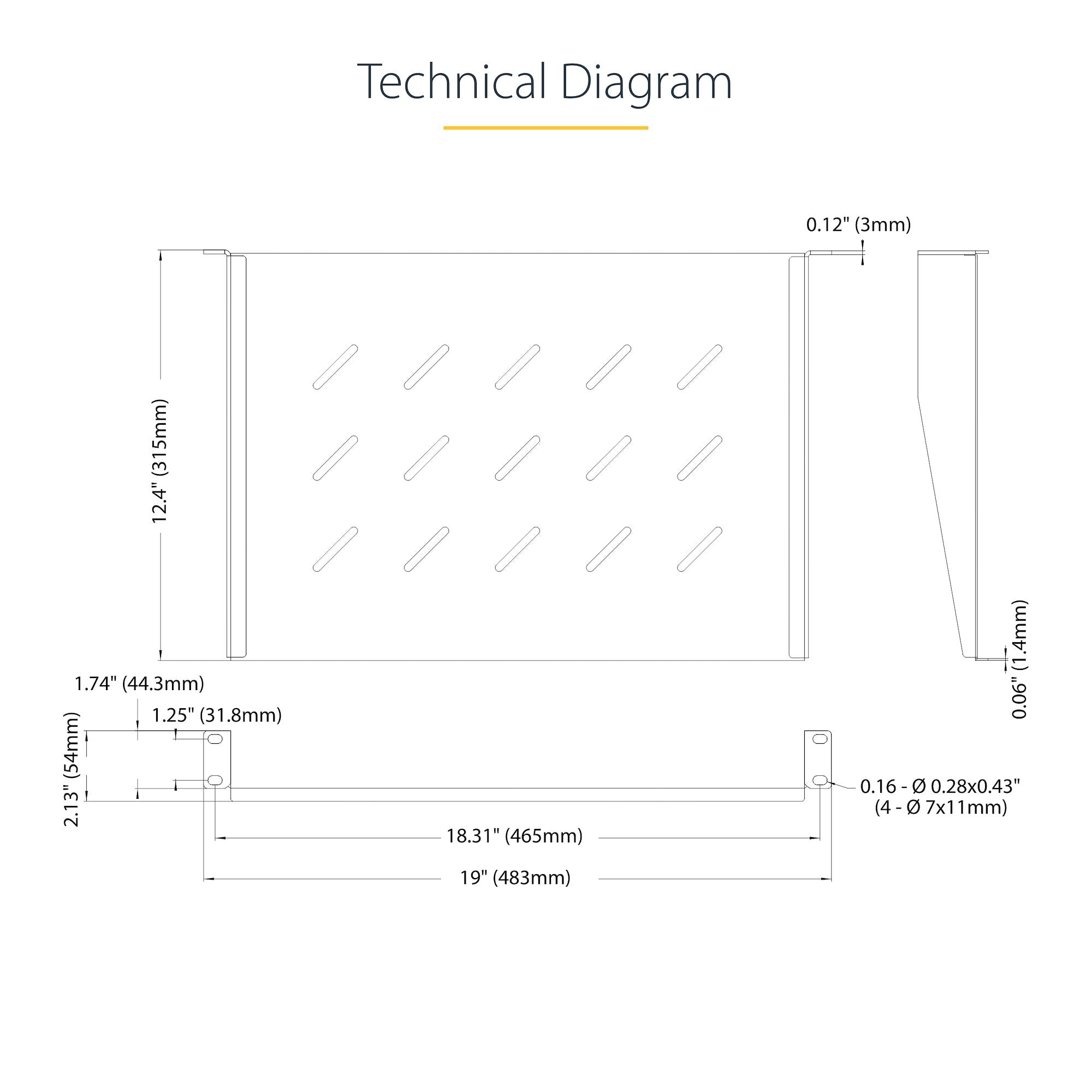 1U Vented Server Rack Shelf, 12in/31.5cm Mounting Depth, Cantilever Tray For 19" Rack/Cabinet, SPCC Steel, Max 25lb/11.3kg, Includes Cage Nuts/Screws