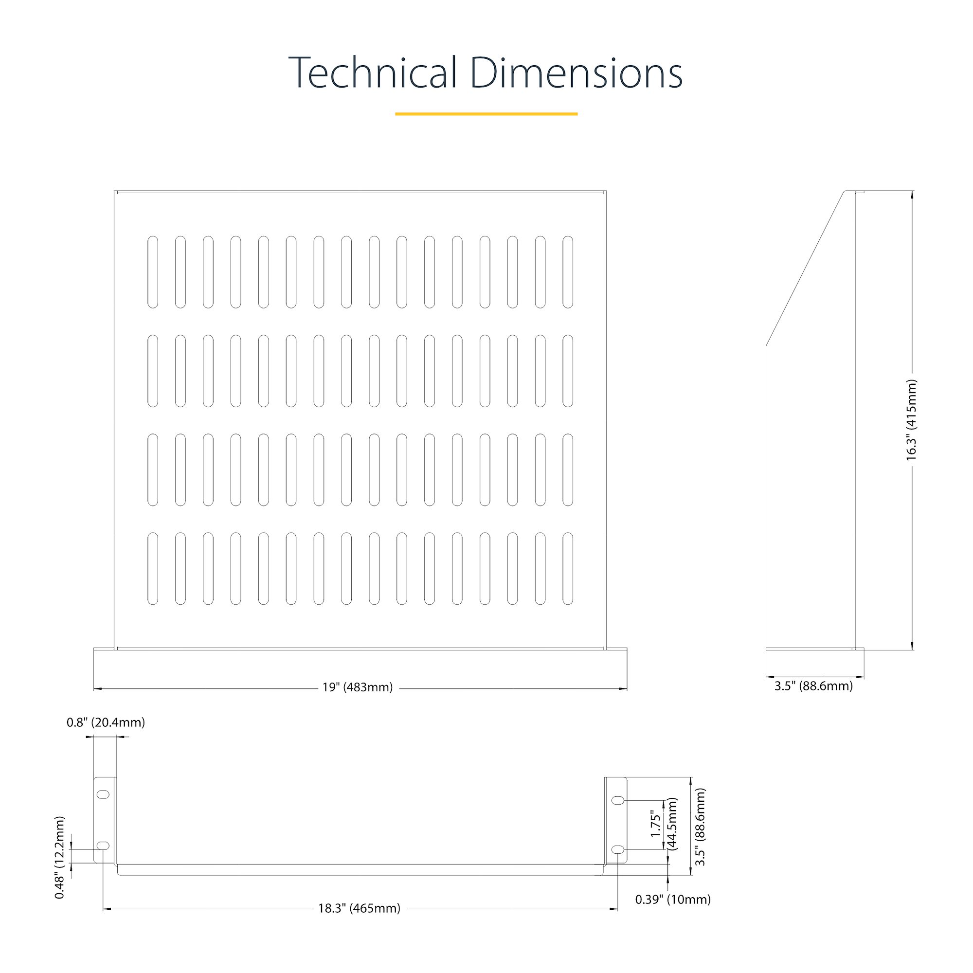2U Vented Server Rack Shelf, 16in (41.5cm) Mounting Depth, Cantilever Tray For 19" Rack/Cabinet, SPCC Steel, Max 44lb/20kg, Includes Cage Nuts/Screws