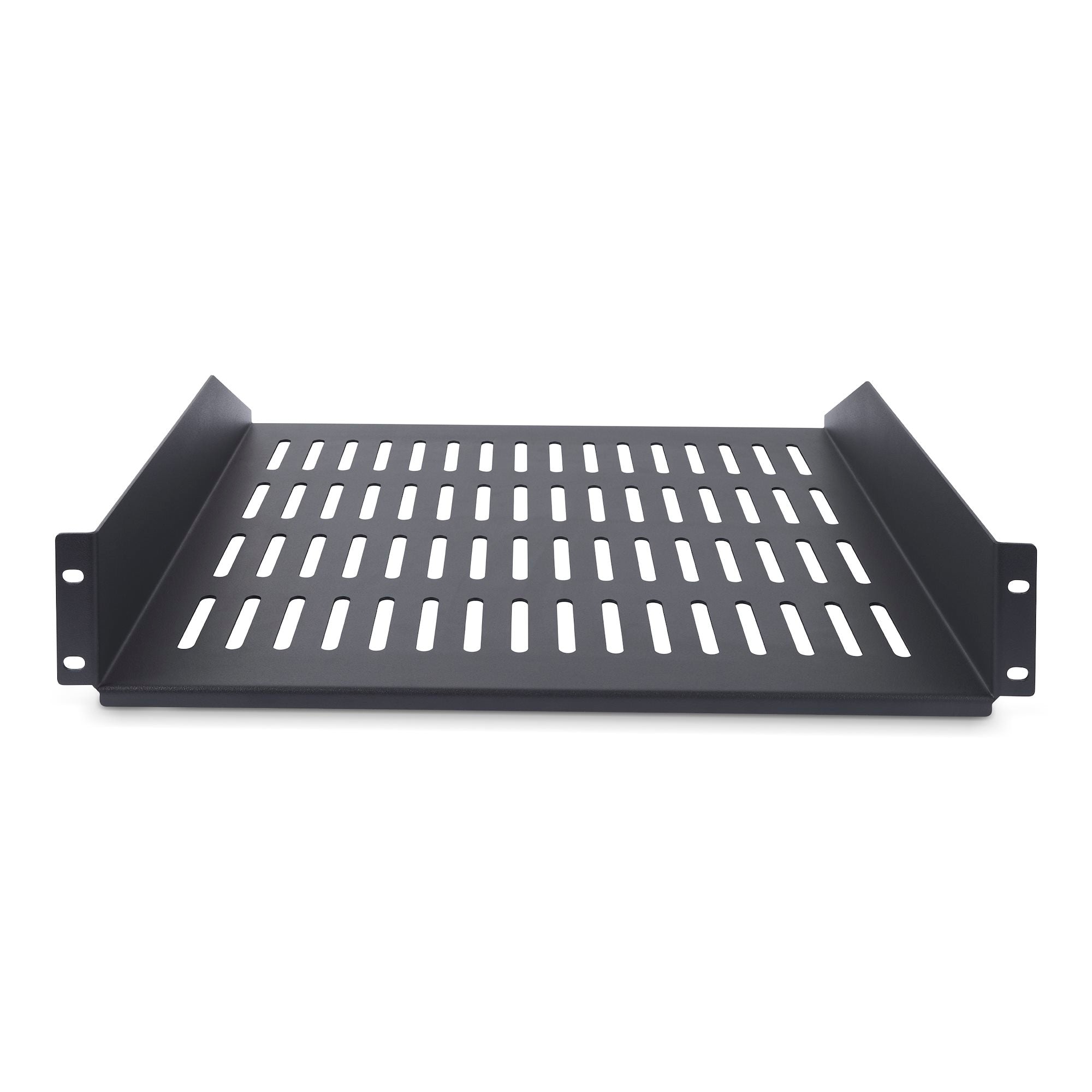 2U Vented Server Rack Shelf, 16in (41.5cm) Mounting Depth, Cantilever Tray For 19" Rack/Cabinet, SPCC Steel, Max 44lb/20kg, Includes Cage Nuts/Screws