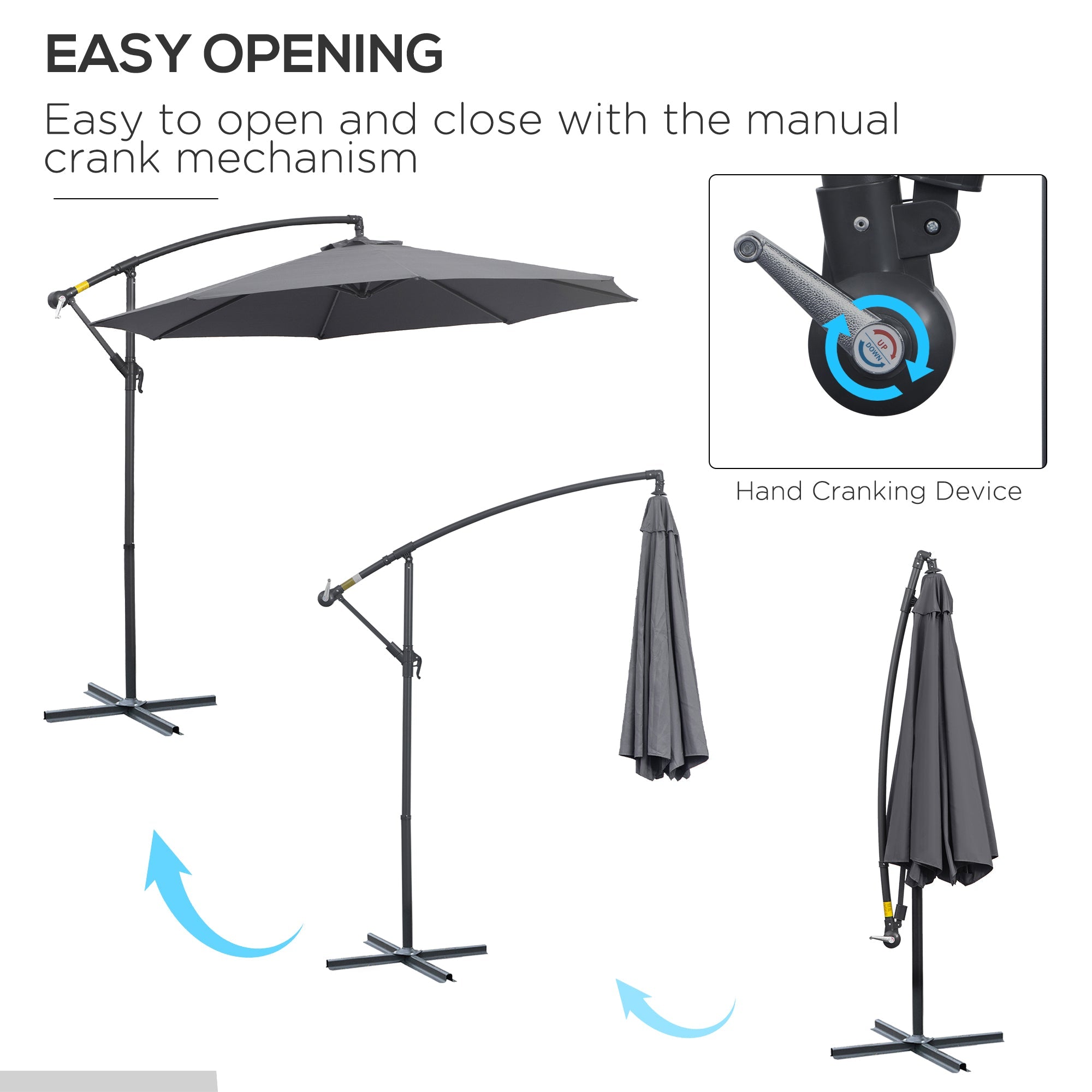 Outsunny Offset Patio Umbrella: 10ft Deluxe Banana Hanging Sunshade Crank Cross Base Grey
