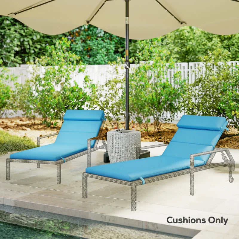 Patio Chaise Lounge Chair Cushions Replacement Sun Lounger Pads with Headrest and Ties, Set of 2, Turquoise