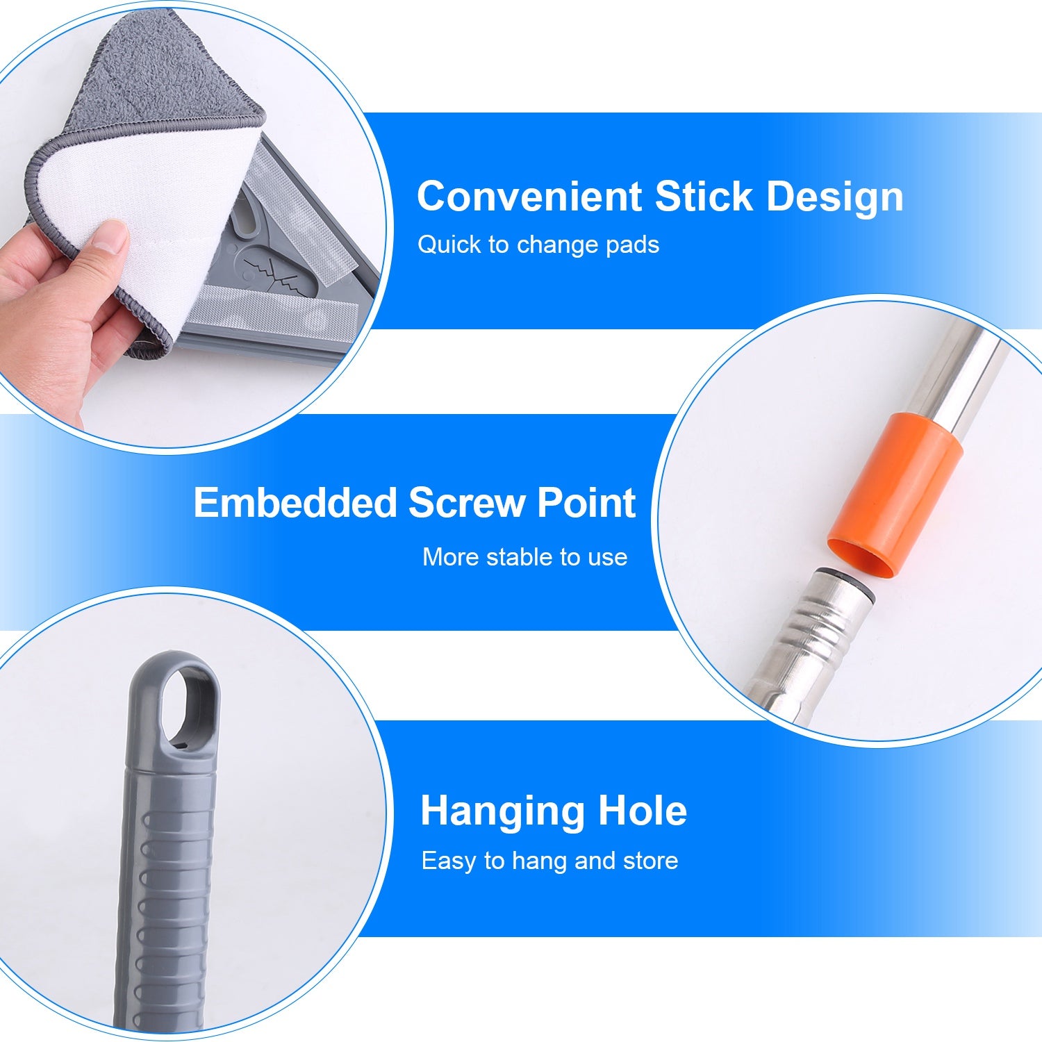 21.85?To 82.68?Length Adjustable Triangle Cleaning Mop Wall Cleaner Mop with Long Handle Window Baseboard Floor Ceiling Mop with 6 Replacement Pads