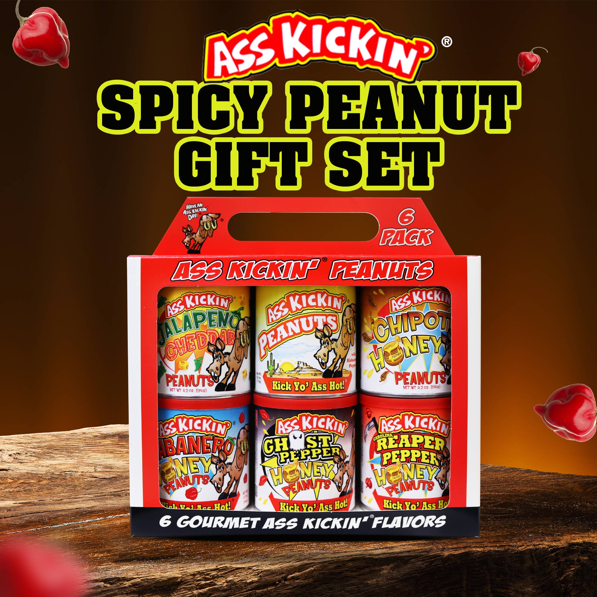 Ass Kickin’ Peanuts Variety 6 Pack (6 Different 4.2oz Ass Kickin' Peanut Flavors)