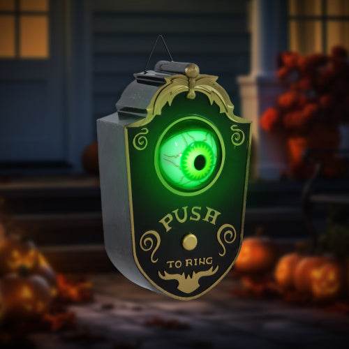 HOMCOM 7.1 Halloween Decoration, Animatronic Doorbell With Simulation Light-up Eyeball, Sound And Motion Activated Animated Prop W Piercing Doorbell Sound