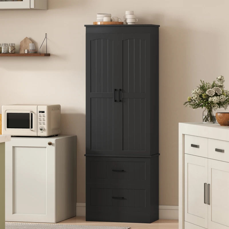 Tall Pantry Cabinet, 67" Kitchen Storage Cabinet with Adjustable Shelves and 2 Drawers for Kitchen, Dining Room, Black