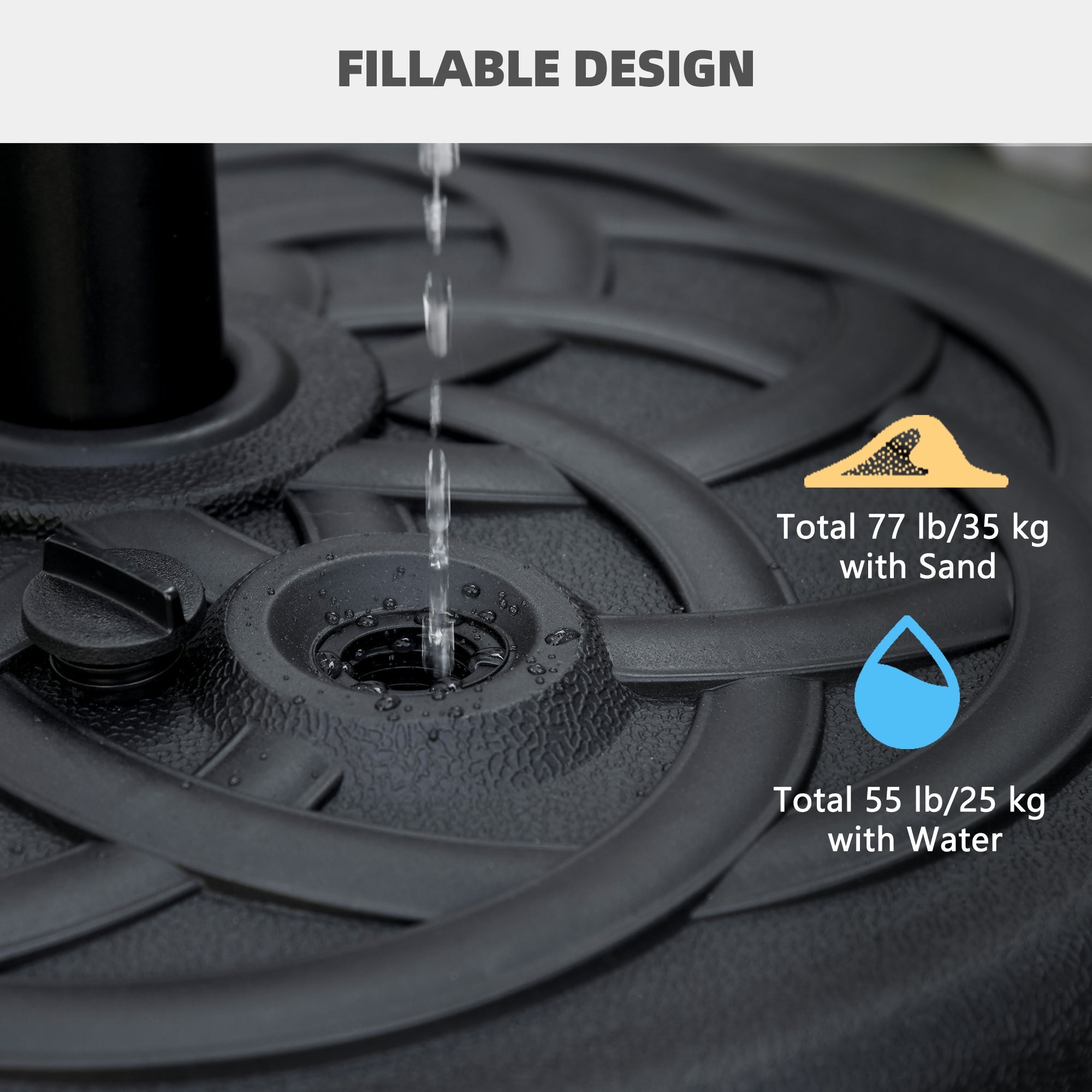 Outsunny 22" Round Patio Umbrella Base: 77lb Heavy Duty Fill Port Stand Black