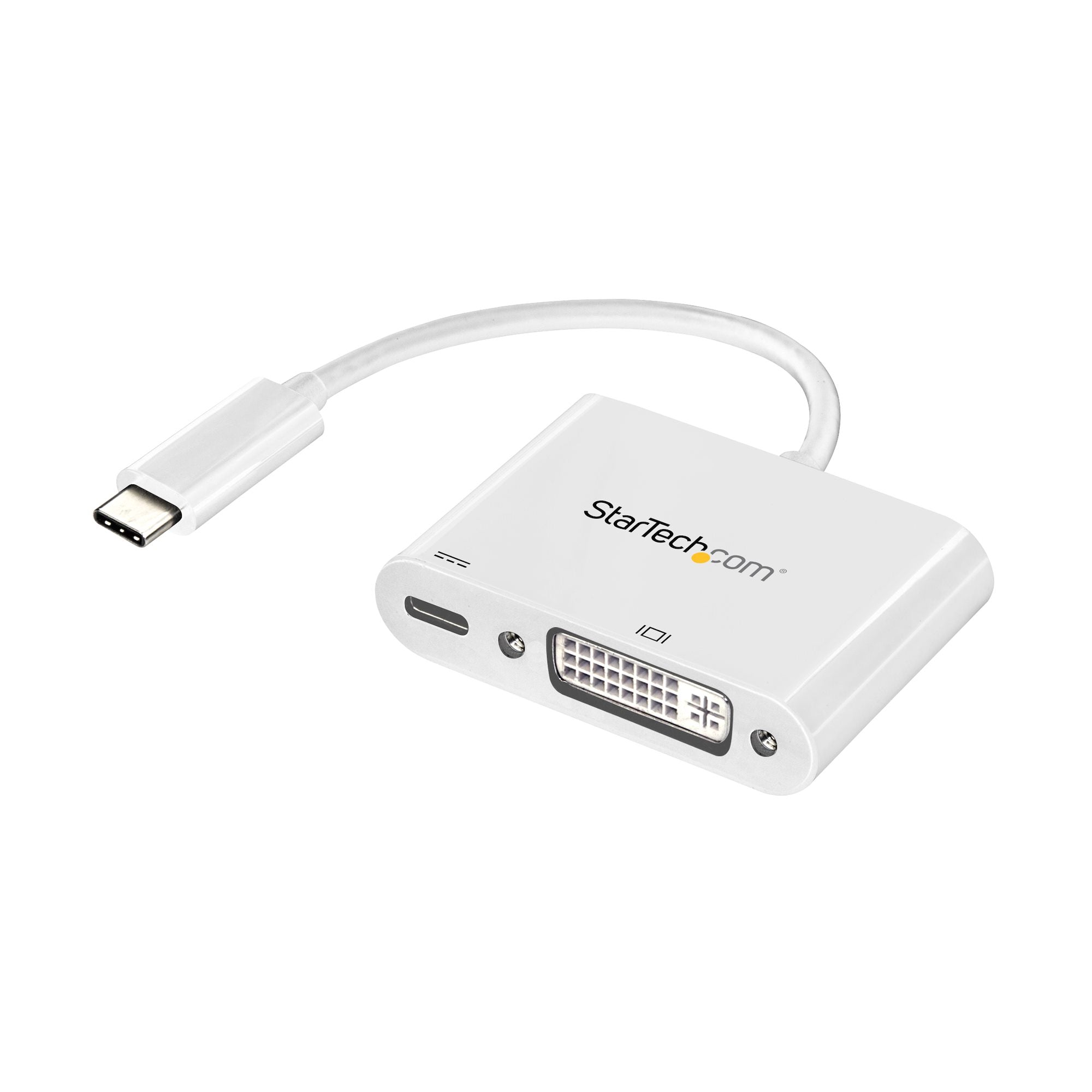USB C to DVI Adapter with Power Delivery - 1080p USB Type-C to DVI-D Single Link Video Display Converter w/ Charging - 60W PD Pass-Through - Thunderbolt 3 Compatible - White
