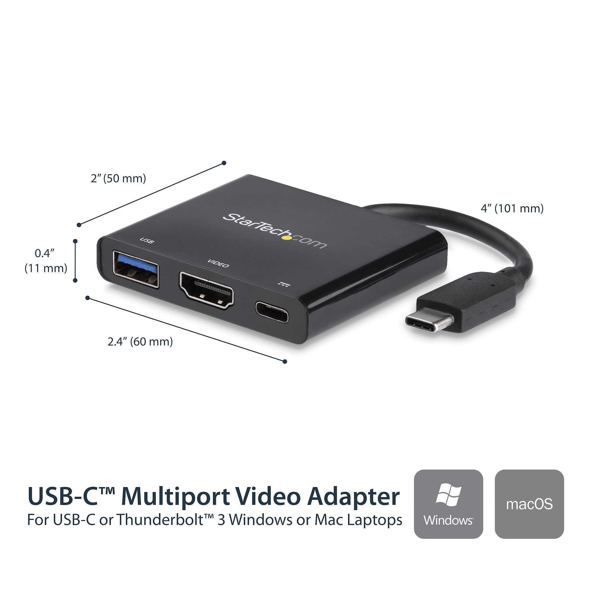 USB-C Multiport Adapter with HDMI - USB 3.0 Port - 60W PD - Black