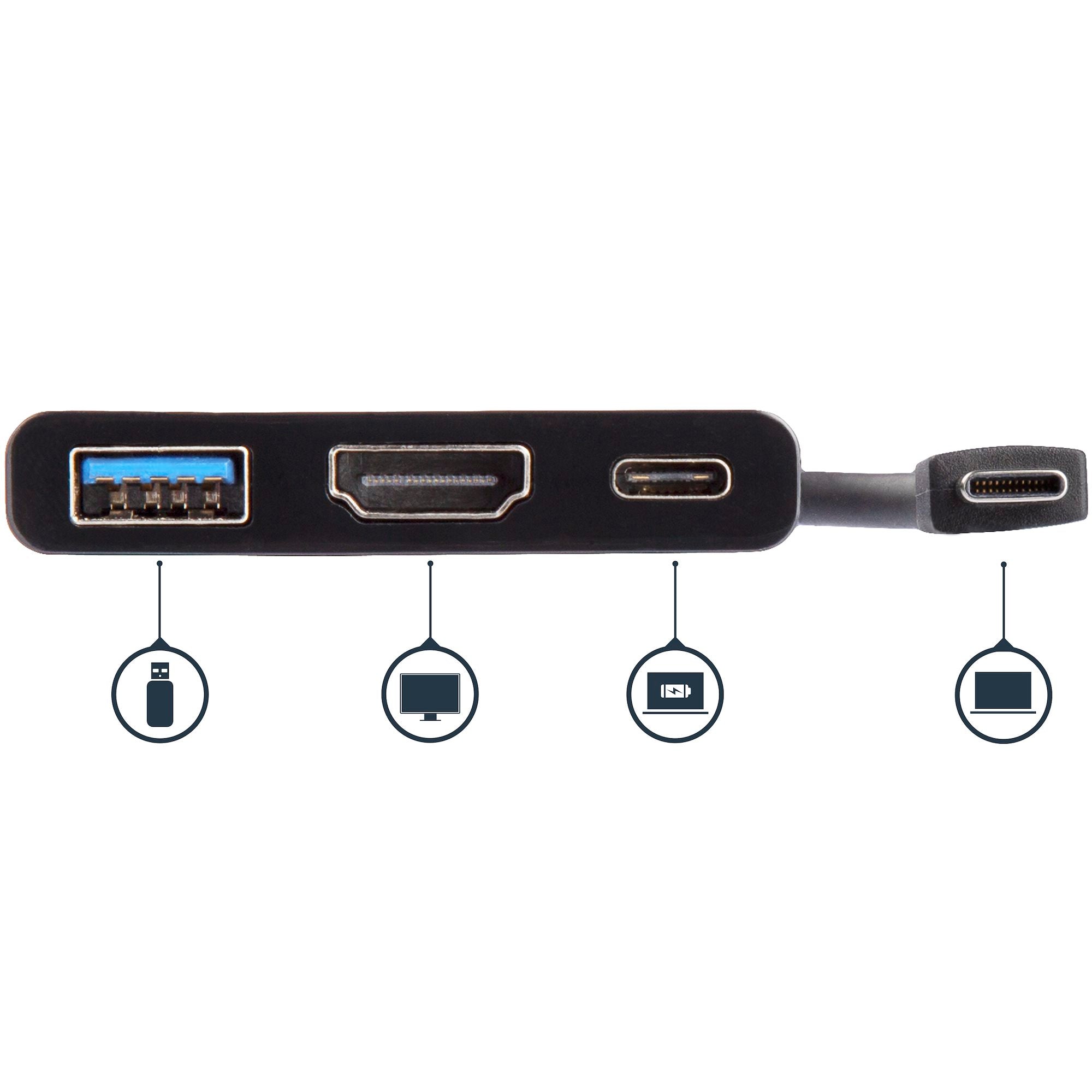 USB-C Multiport Adapter with HDMI - USB 3.0 Port - 60W PD - Black