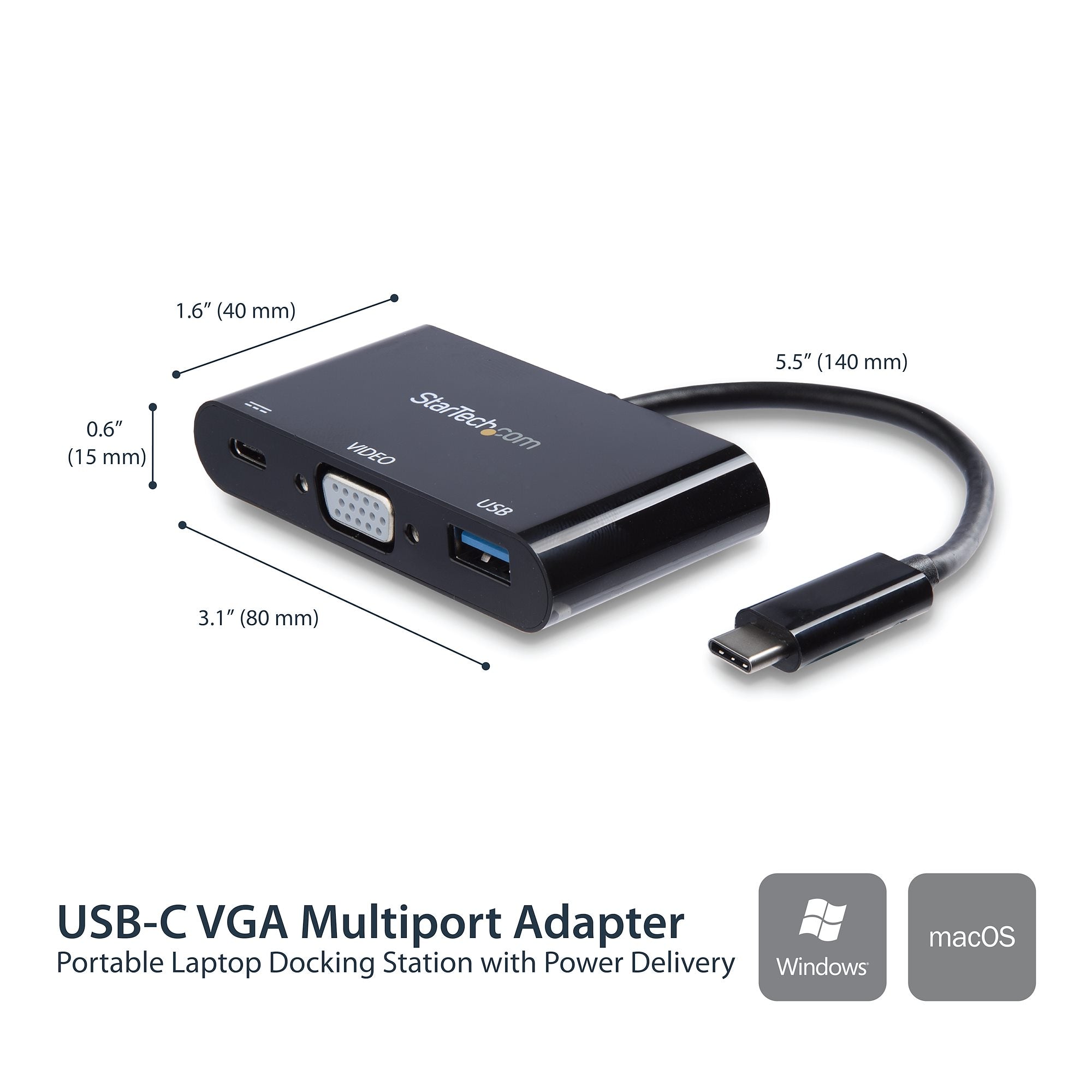 USB-C VGA Multiport Adapter - USB 3.0 Port - 60W PD