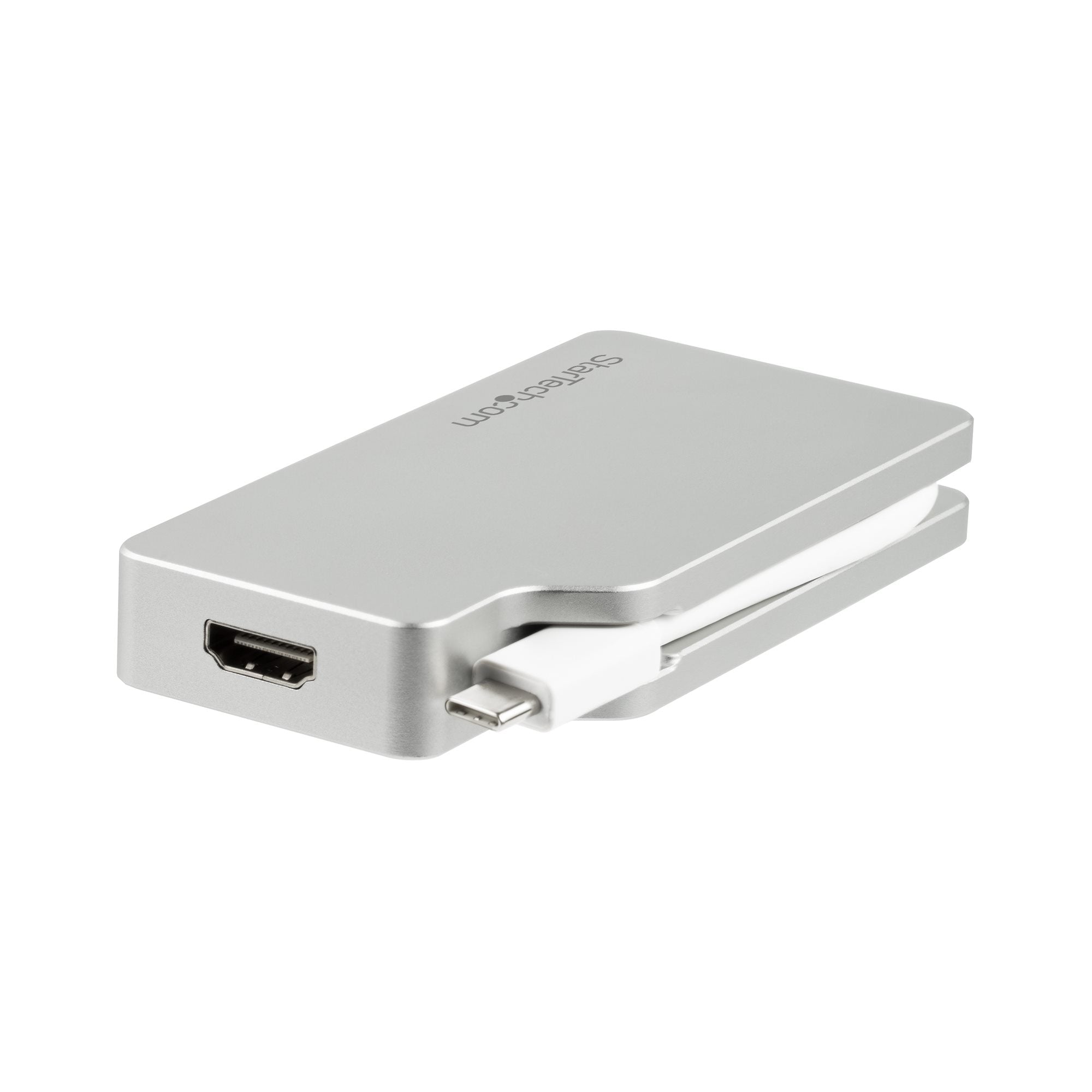 USB C Multiport Video Adapter with HDMI, VGA, Mini DisplayPort or DVI - USB Type C Monitor Adapter to HDMI 1.4 or mDP 1.2 (4K) - VGA or DVI (1080p) - Silver Aluminum