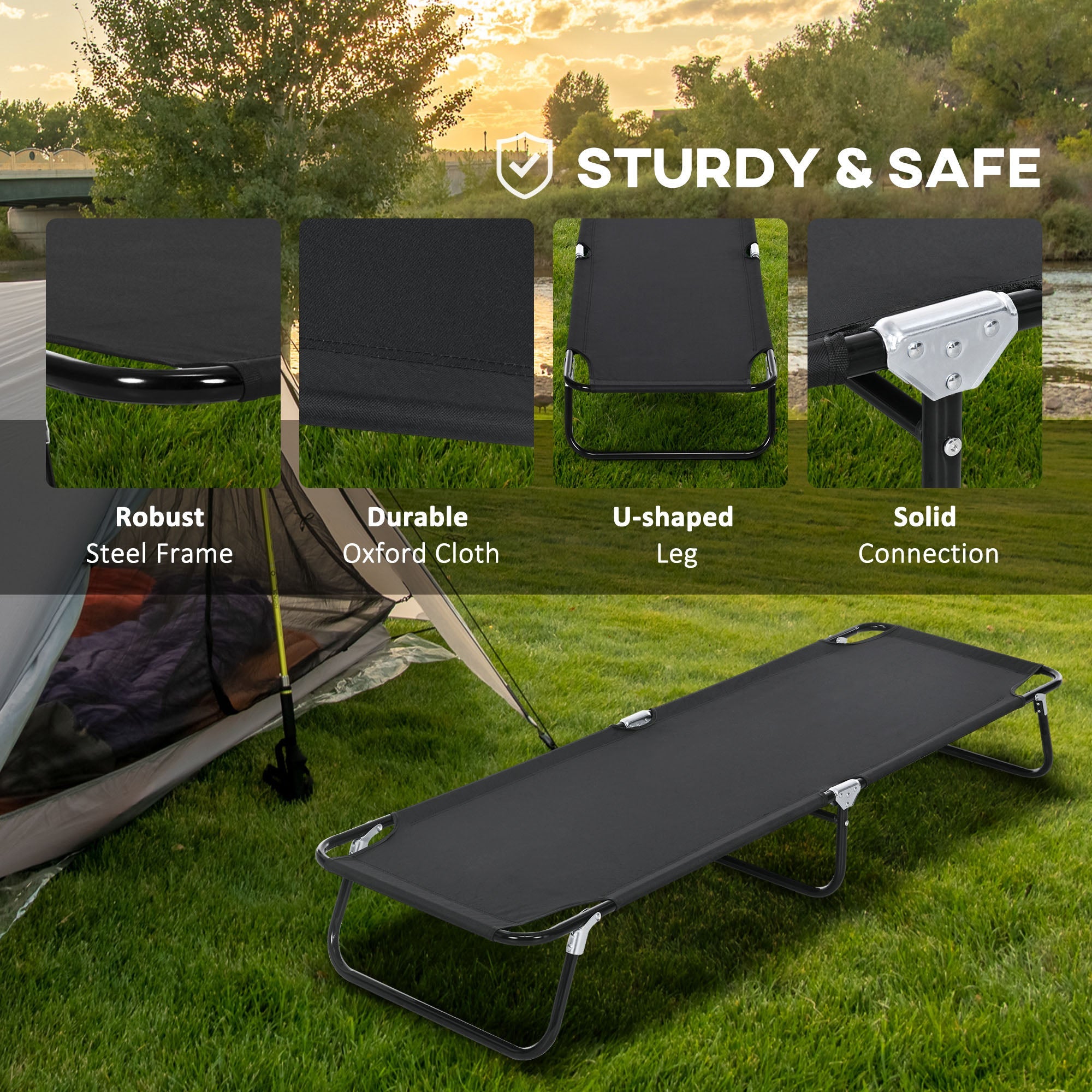 Outsunny Folding Camping Cot Adult Sleeping Bed for Office Home Use Portable Black