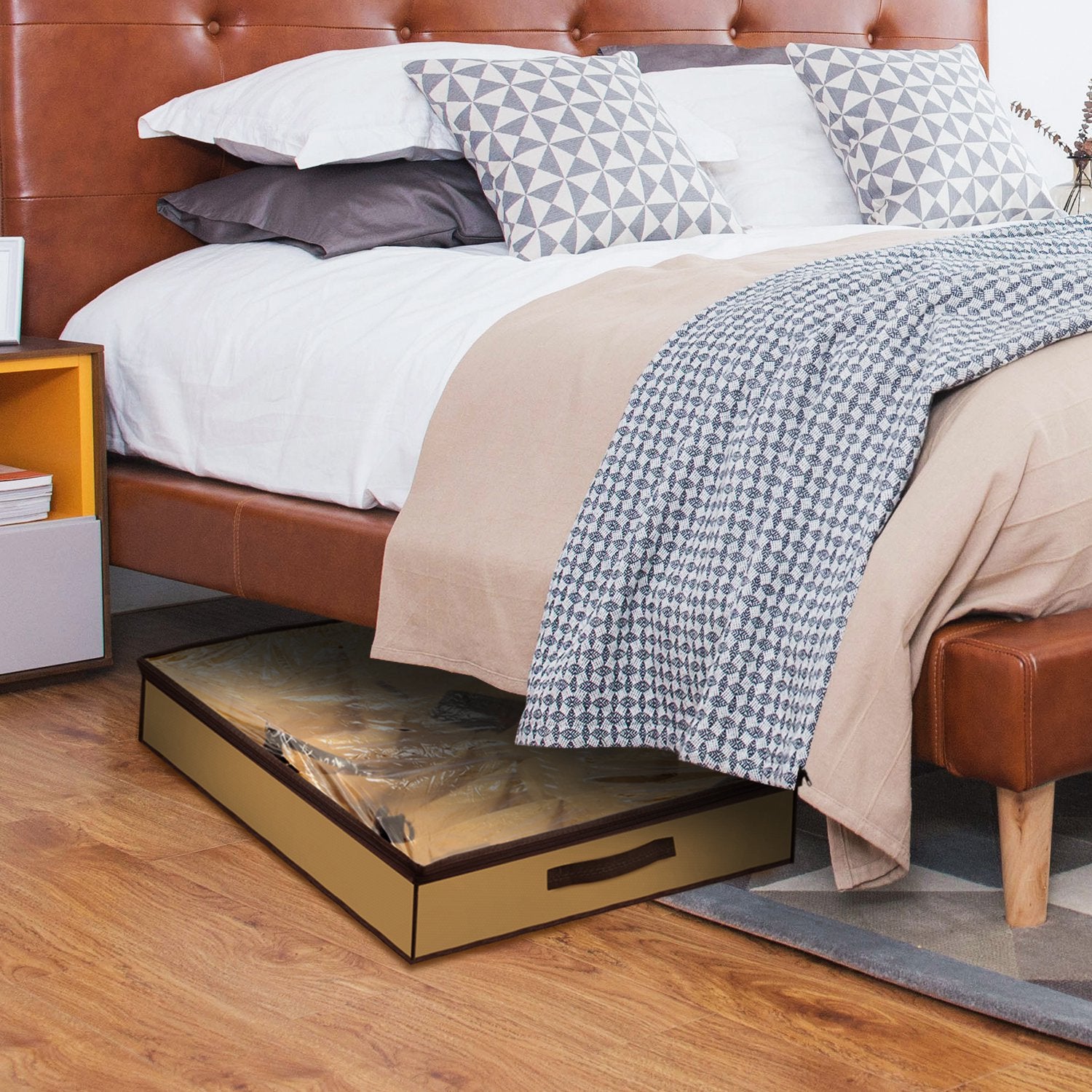 12 Cells Under Bed Shoes Organizer Shoes Container Box Holder with Front Zipper Clear Cover Breathable Foldable Closet Shoes Bag