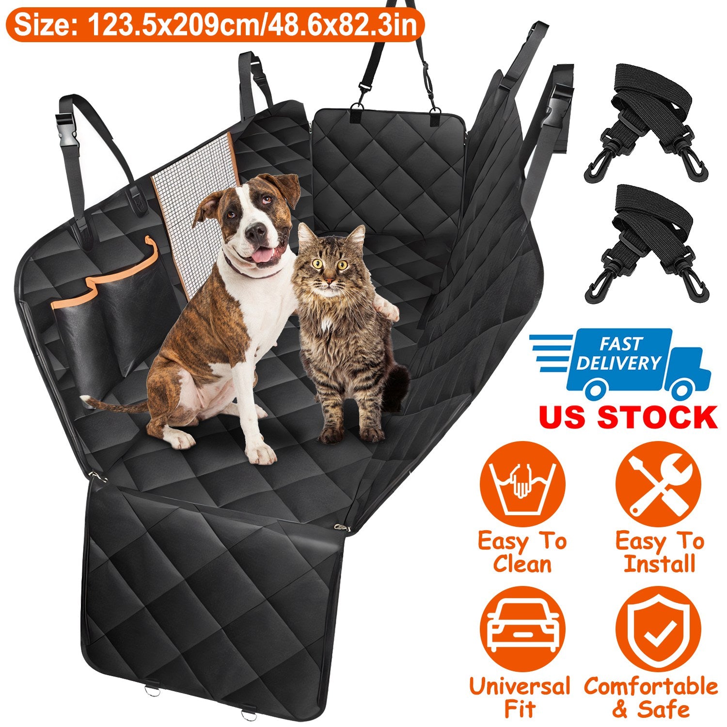 Dog Car Seat Cover Waterproof Scratchproof Pet Car Rear Protector Mat Pet Back Seat Hammock with 2 Door Slide Straps for Car Truck SUV