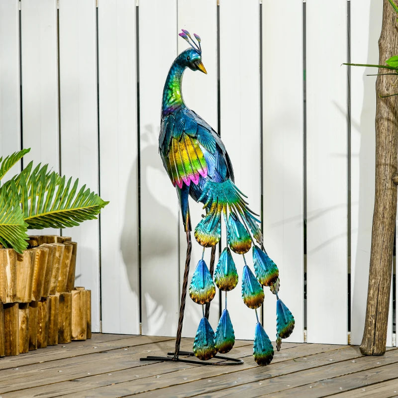 Peacock Garden Statue Lawn Ornament Steel Garden Decor Bird Statue with Stakes 9.8" W x 11.4" D x 23.2" H Multi-coloured