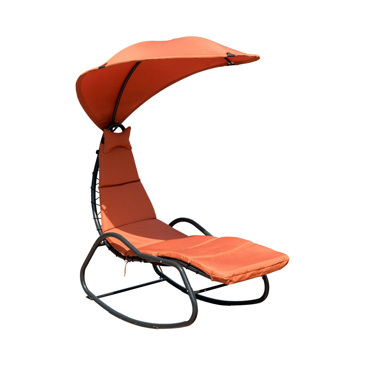 Chaise Lounge Swing with Wide Canopy Sun Shade and Soft Cushion-OrangeÂ