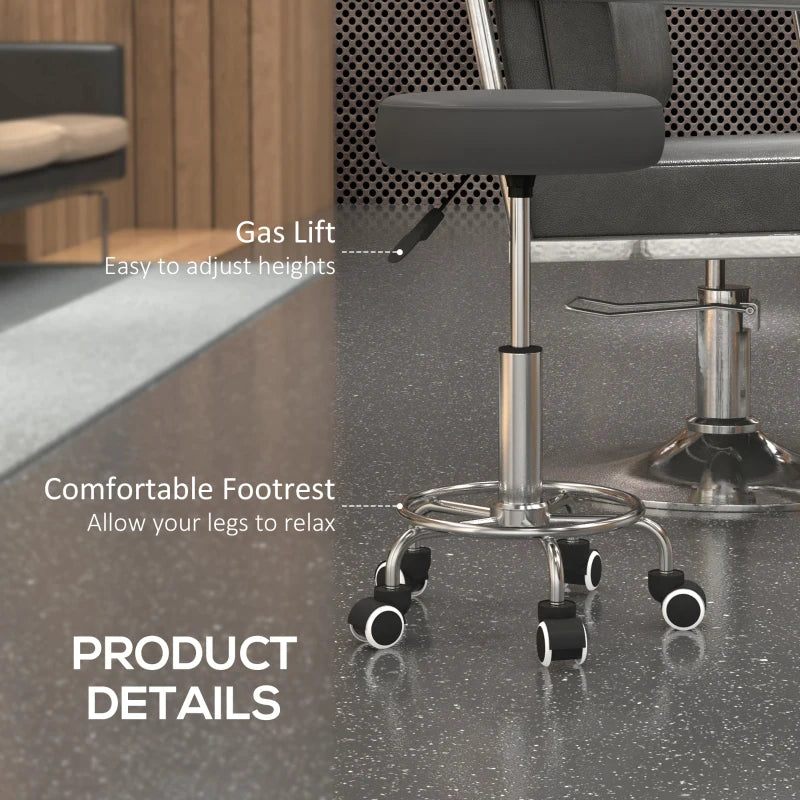 Salon Stool with Adjustable Height, PU Leather Barber Rolling Massage Tattoo Chair for Bar Beauty SPA, Grey