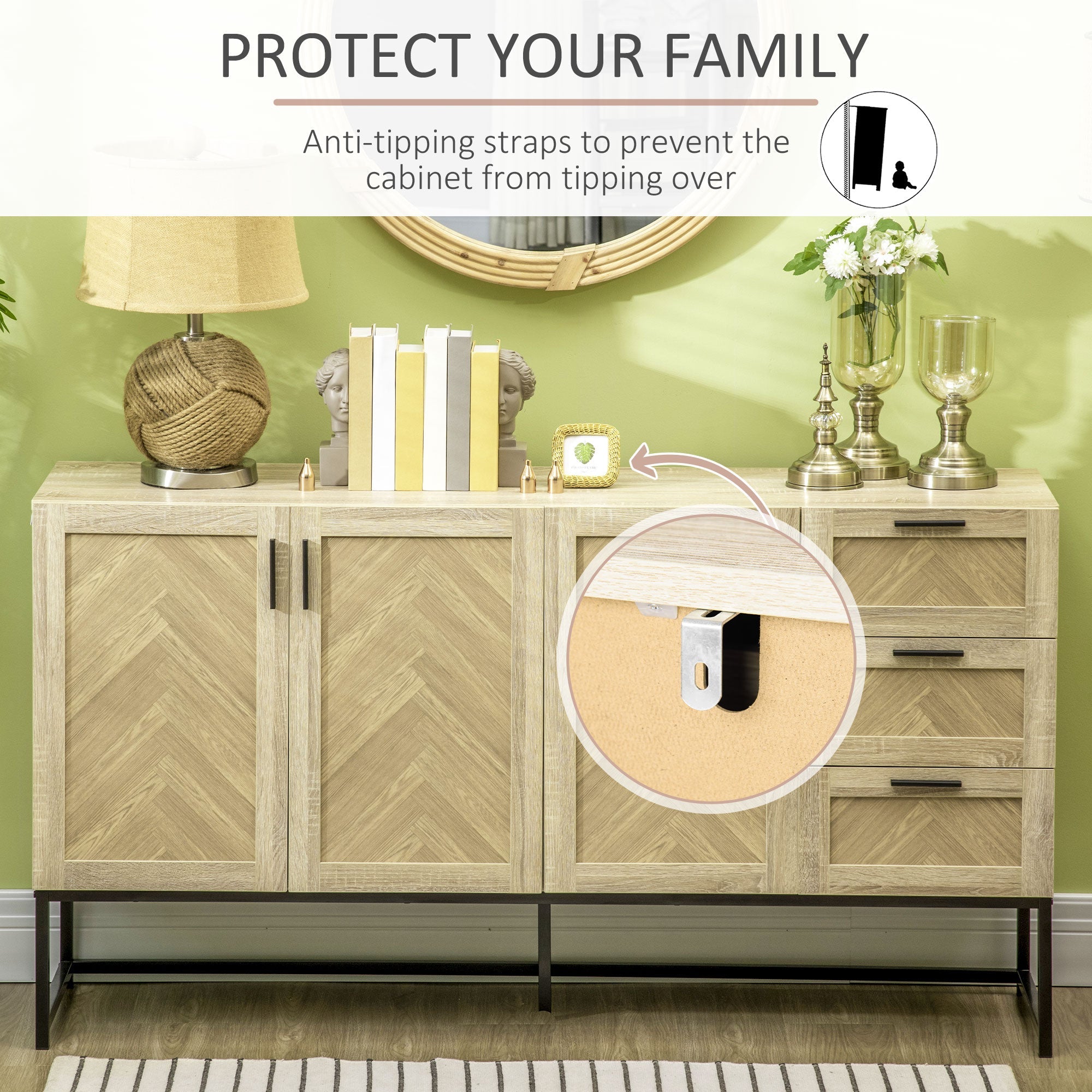 HOMCOM Rustic Buffet Sideboard Storage Cabinet with Drawers Shelves for Dining Room Kitchen Living Room