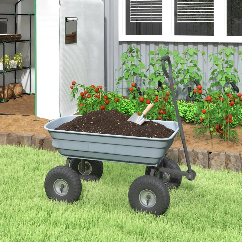 Steel Garden Cart with Handle and 10" Pneumatic Tires, Utility Wagon Cart for Garden Patio Lawn, 551lbs Capacity, Grey