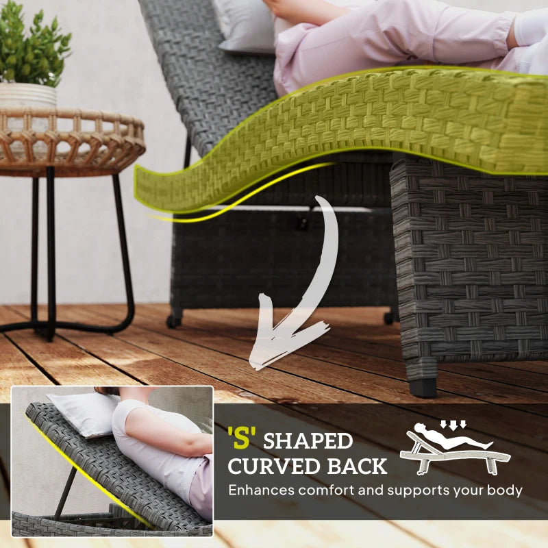 Patio Lounger, Folding Wicker Outdoor Chaise Lounge with 4-Level Adjustable Backrest, Grey