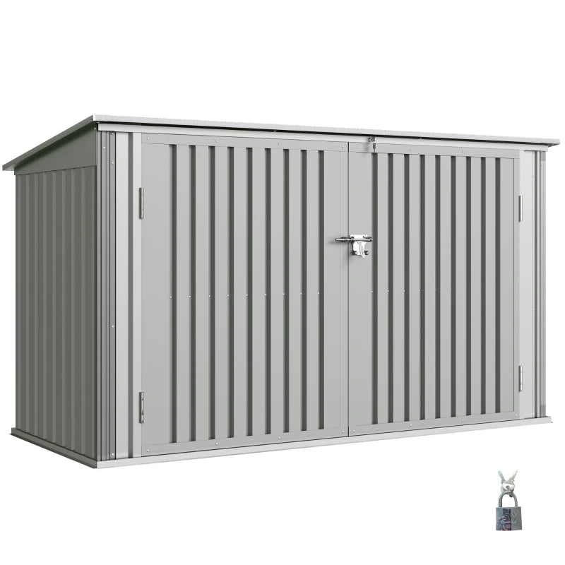 7.6 x 3.4ft Outdoor Storage Shed, 3 Garbage Bin Shed Organizer with Lockable Double Doors, Openable Lid, Silver Grey