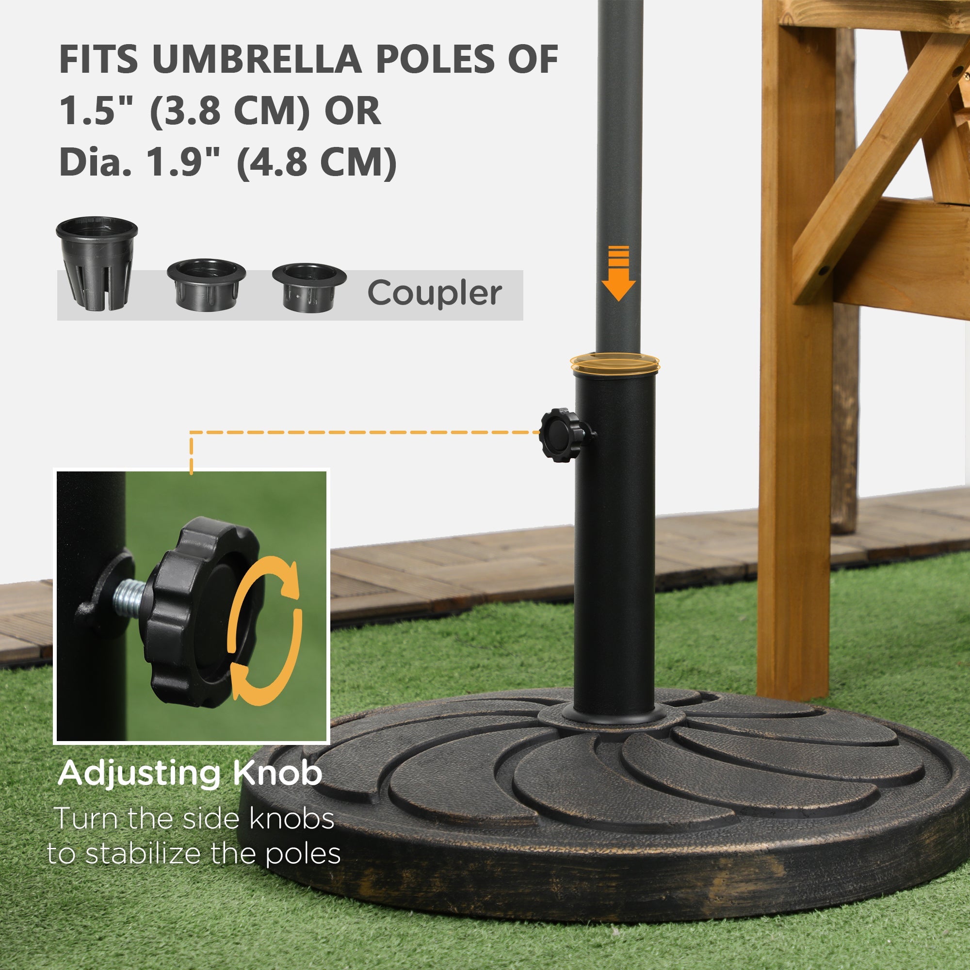 Outsunny 40lb Patio Umbrella Base: Heavy Duty 21" Round Resin Stand for Outdoor Use, Bronze