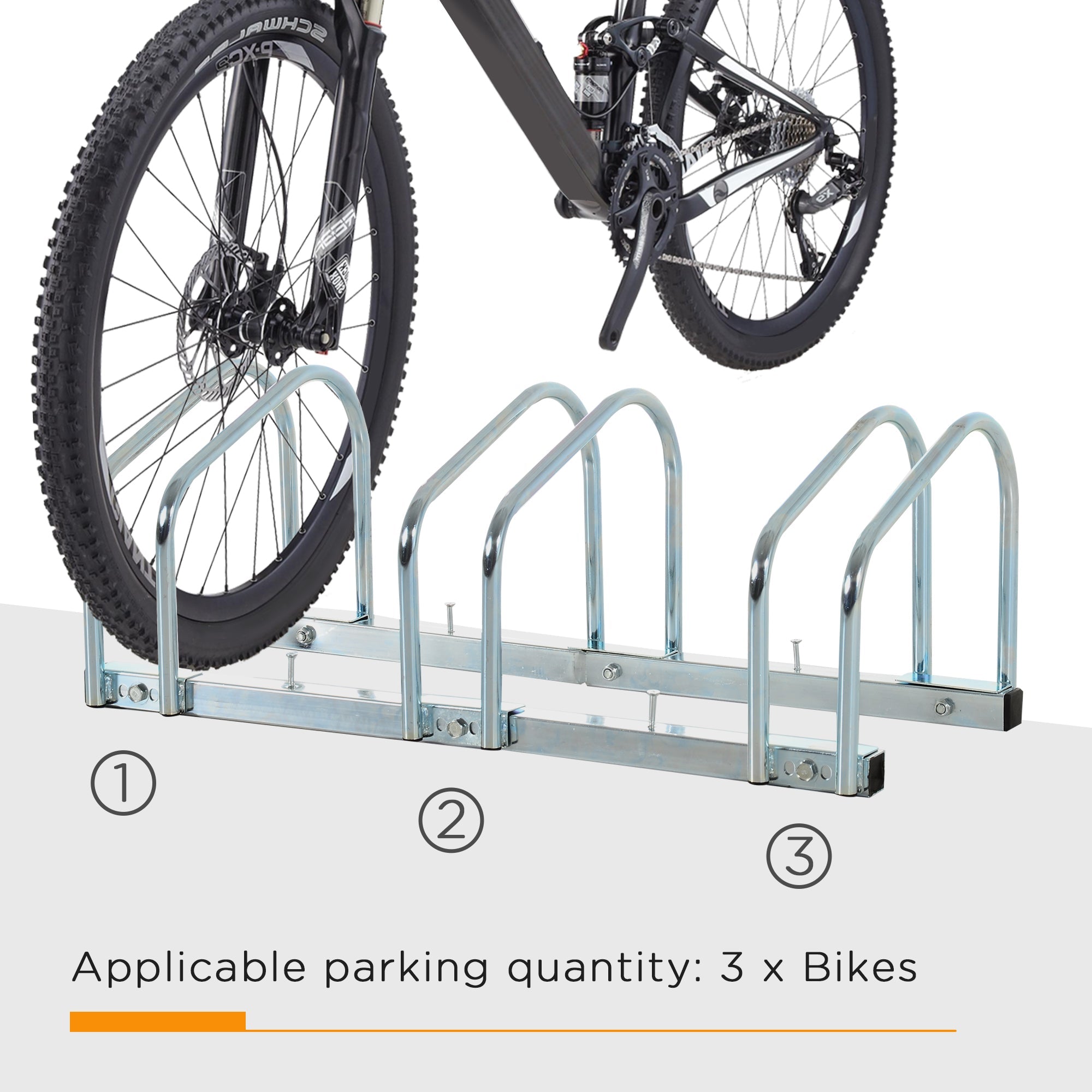 Soozier Cycle Park Elite Rack: 3-Bike Floor Parking Rack, Bicycle Storage Stand for Garage Organizer Silver