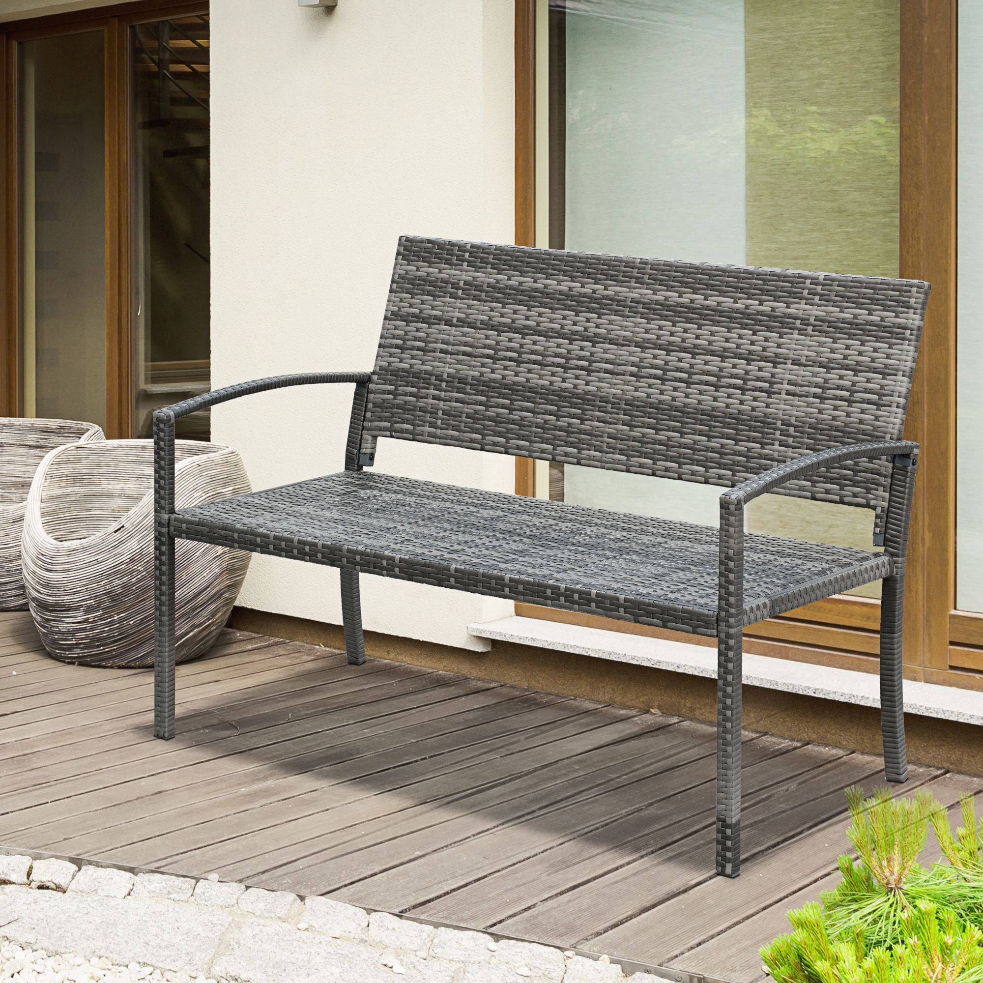 Outsunny Rattan Garden Oasis: Hand-Woven Portable Backyard Loveseat, Grey Wicker Relaxation