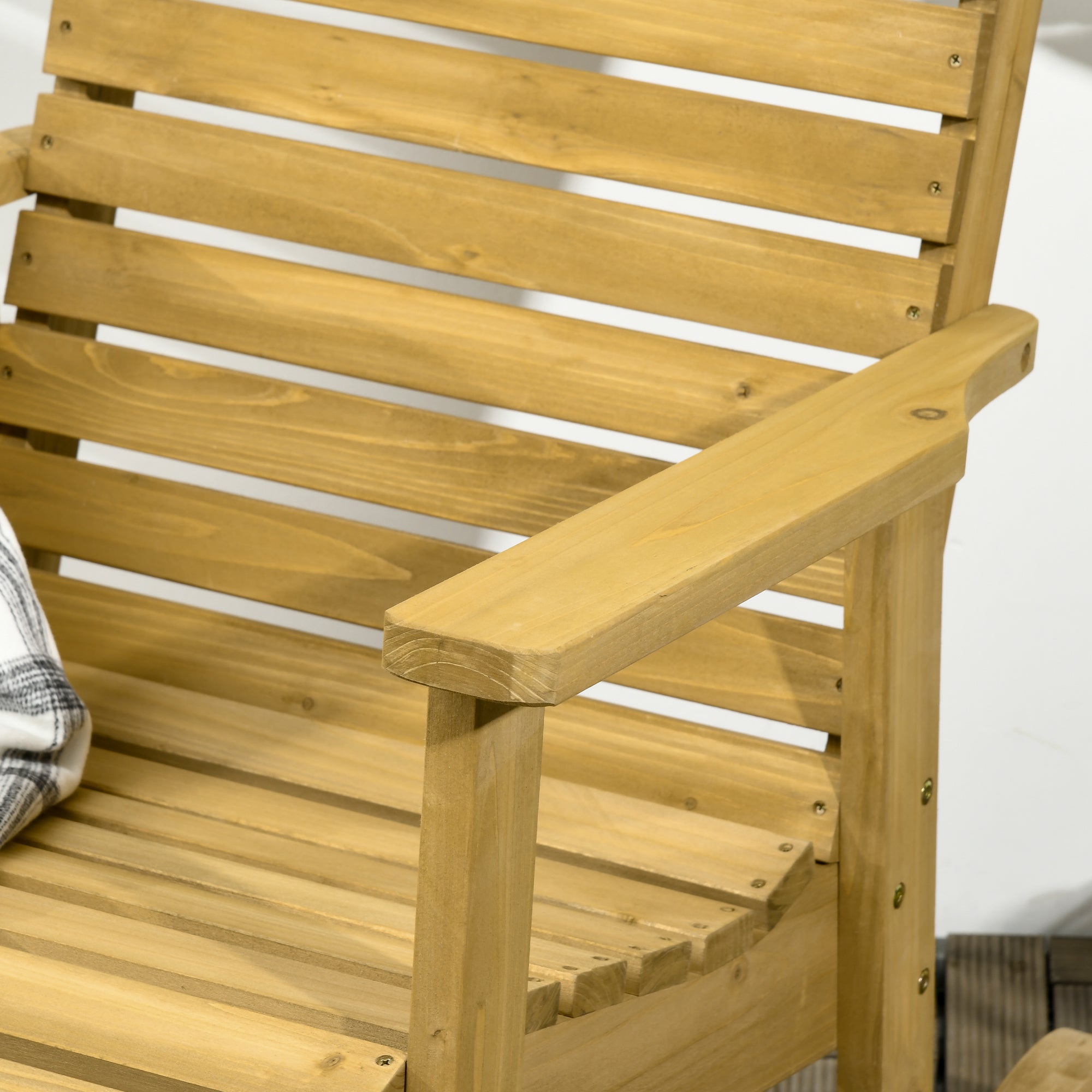 Outsunny Traditional Wooden Rocking Chair Slatted Porch Rocker with Armrest Light Brown