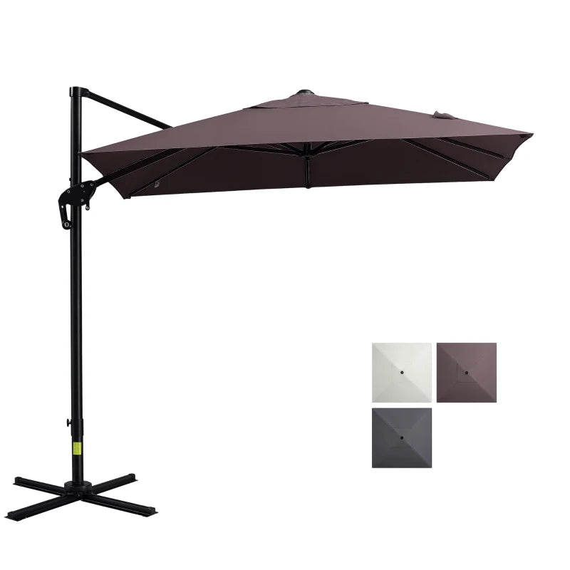 8'x8' Square Patio Hanging Offset Umbrella, Outdoor Cantilever Parasol w/ Cross Base, Light Brown